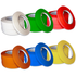 Rolls of self adhesive bag closer tapes in red, green, white, blue, orange and yellow