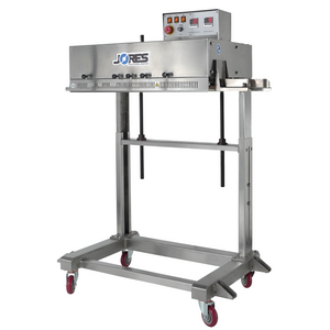 Conveyorless continuous band sealer for variable bag heights