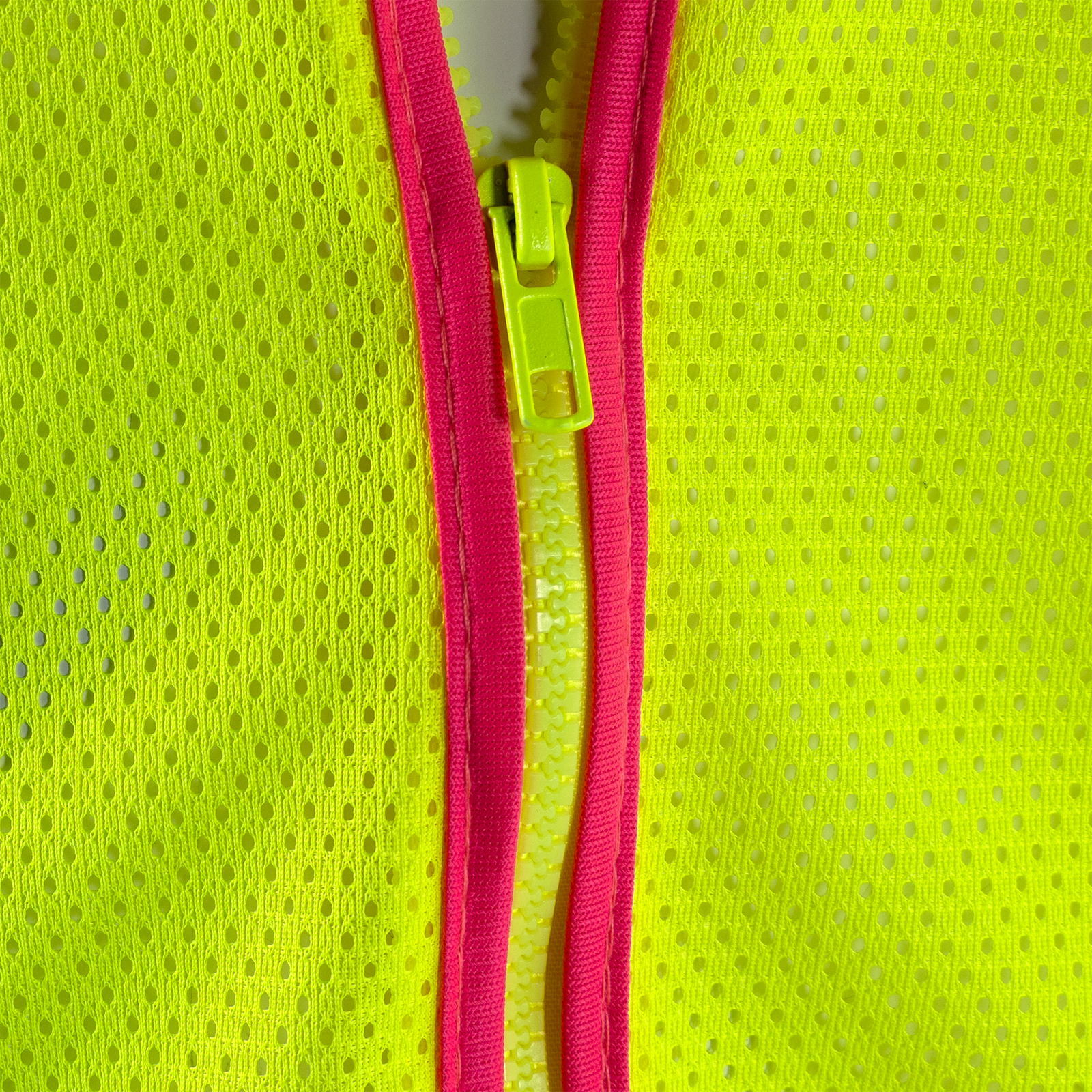Yellow and pink Hi Vis safety vest with zipper and pockets