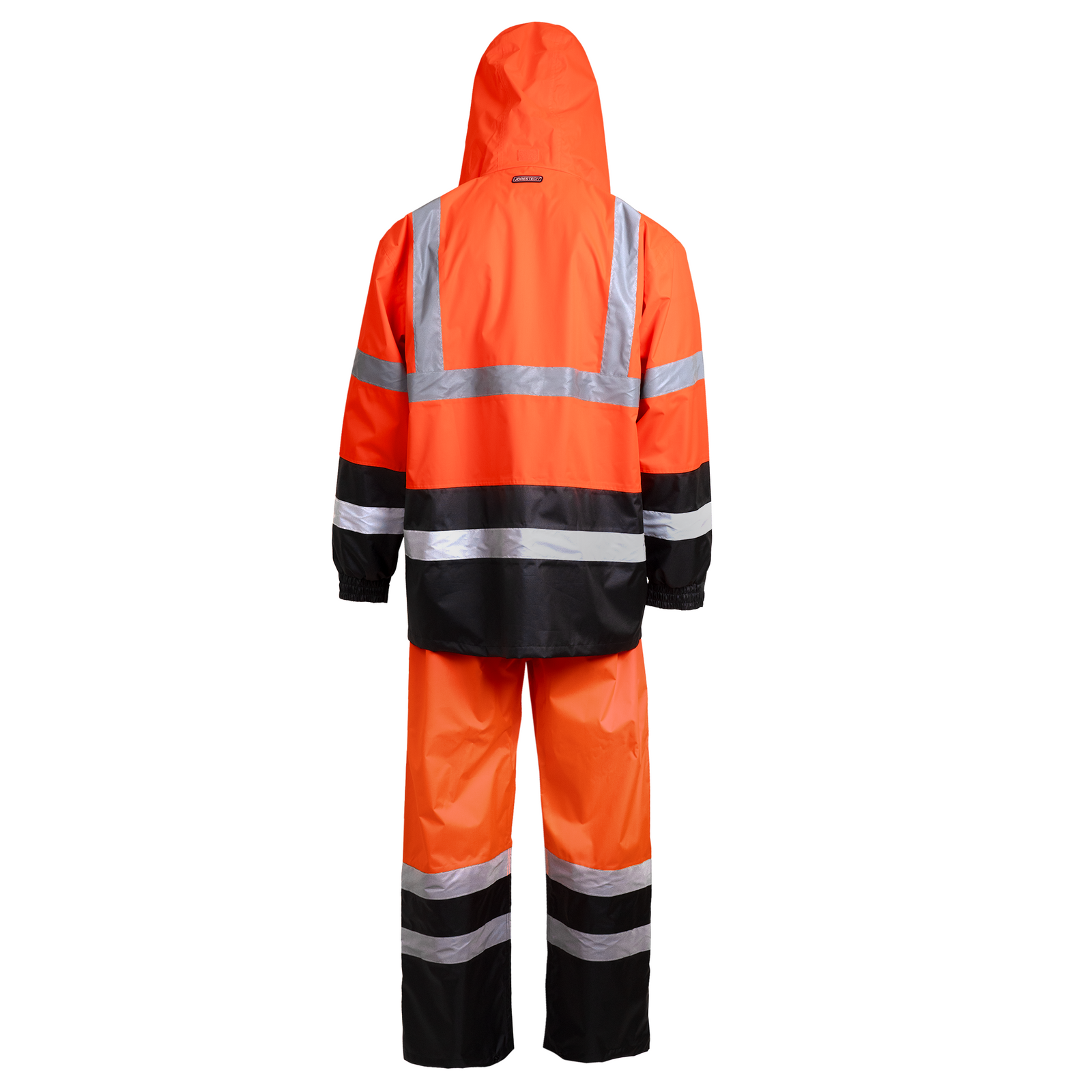 High Visibility Orange and Black Safety rain set with 2 inches reflective stripes