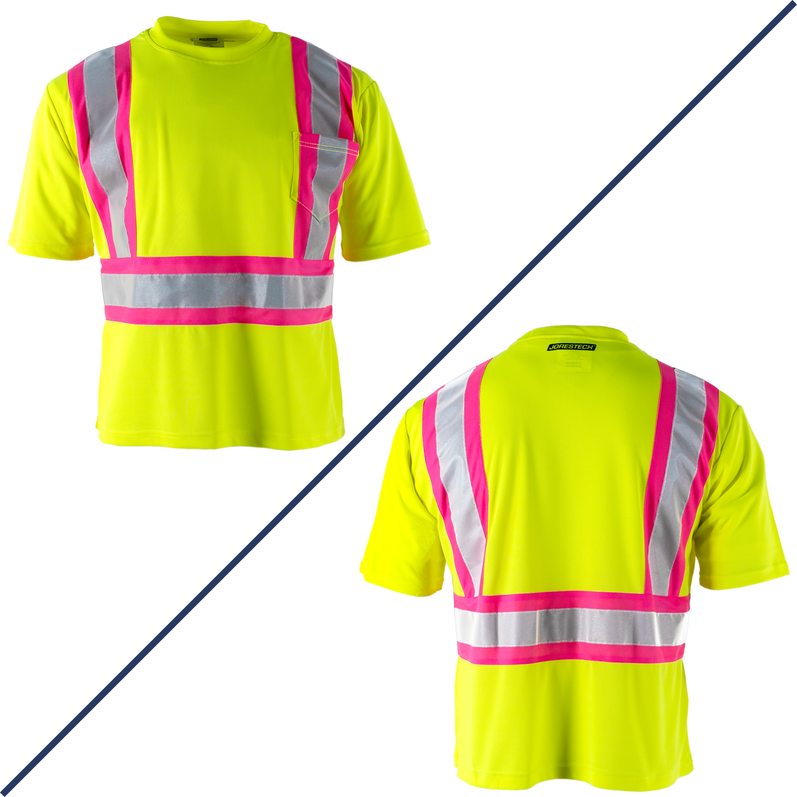 Hi-Vis Two Tone Safety Shirt with Reflective Tapes and Pink Strips