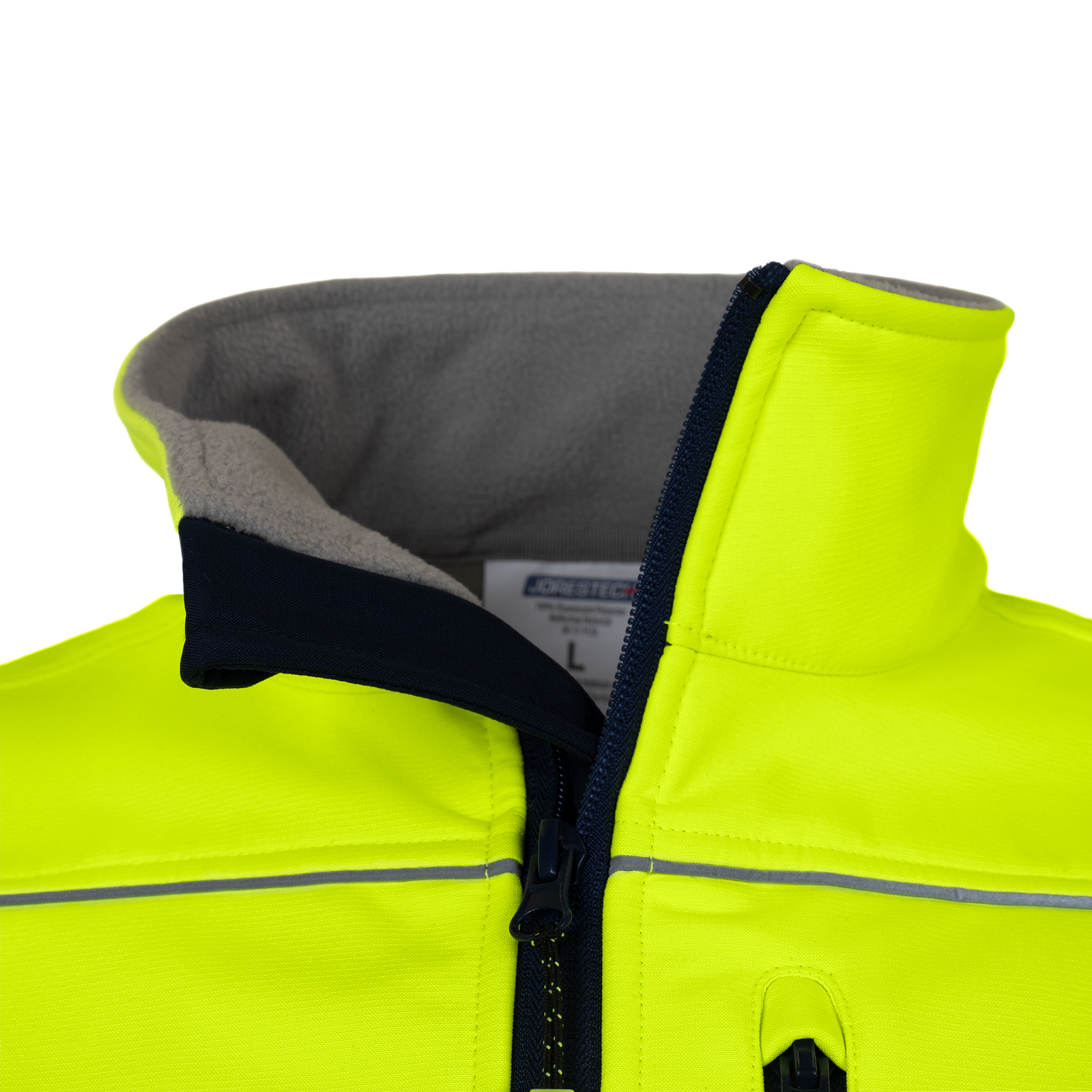 Hi Vis softshell waterproof fleece lined safety jacket with reflective strips and full zipper by JORESTECH®                