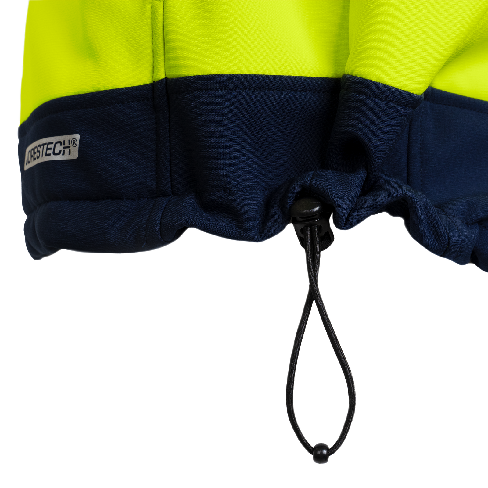 Hi Vis softshell waterproof fleece lined safety jacket with reflective strips and elastic bungie to adjust waits size by JORESTECH®