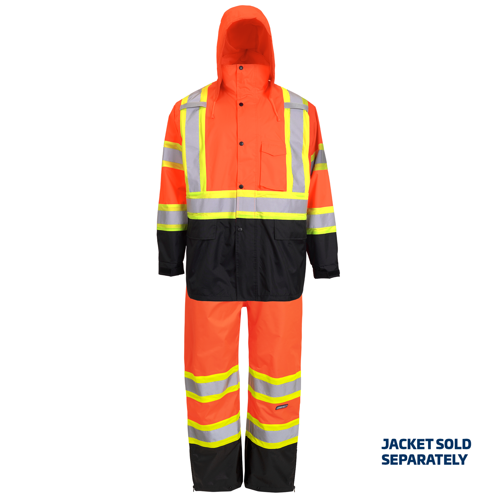 High Visibility rain set with reflective stripes and X on the back. Safety pants are sold separately.