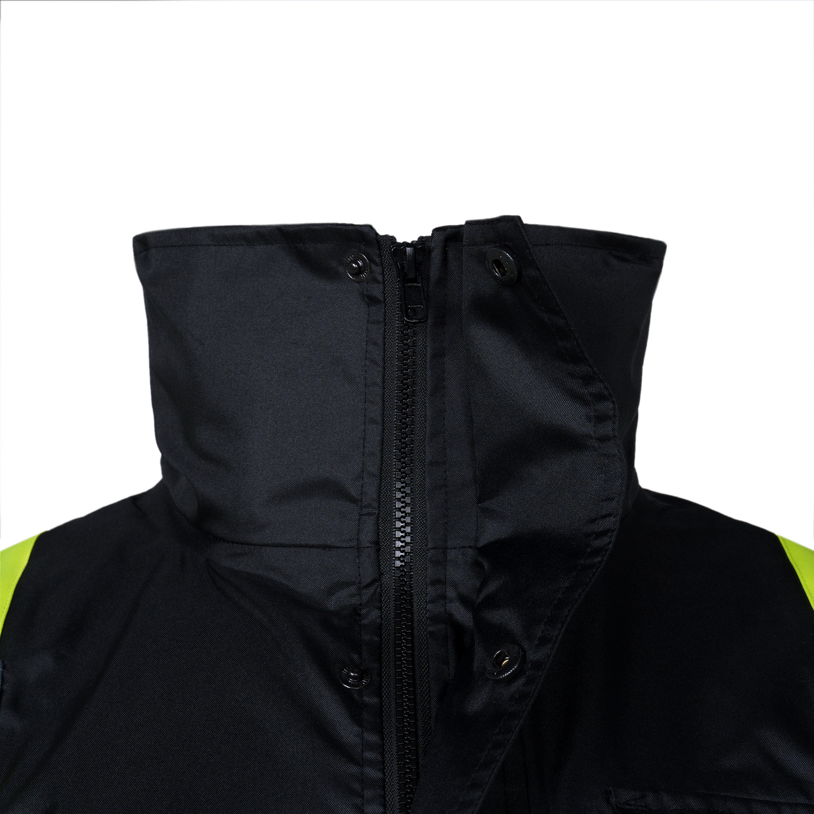 Black safety rain jacket with reflective stripes