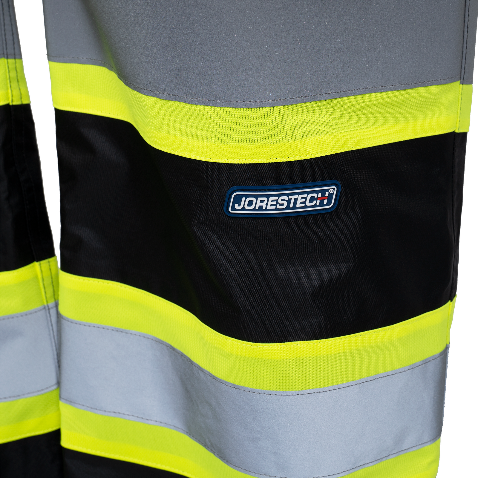 Hi vis two tone black safety rain pants with reflective and contrasting stripes