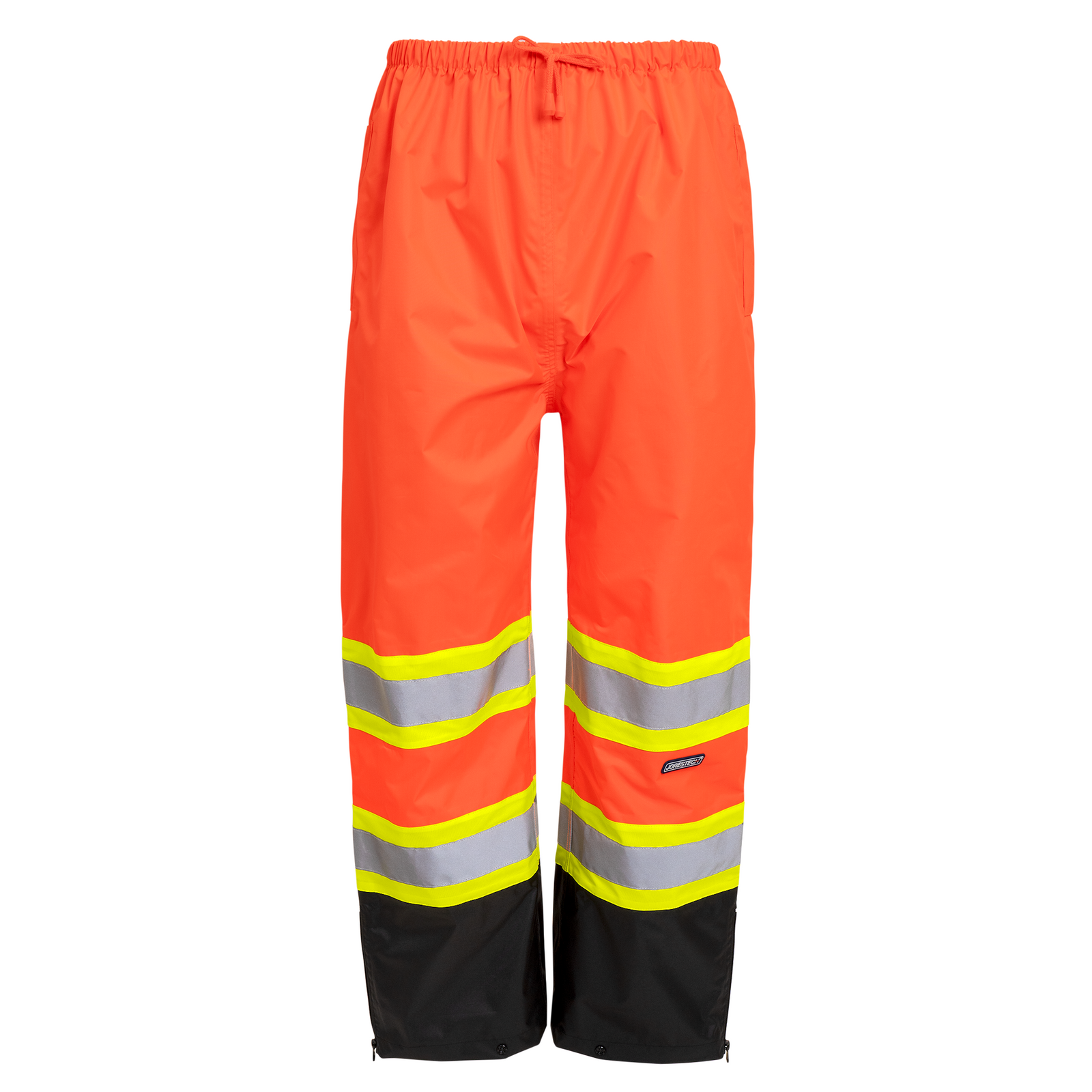 Hi vis two tone orange safety rain pants with reflective and contrasting stripes