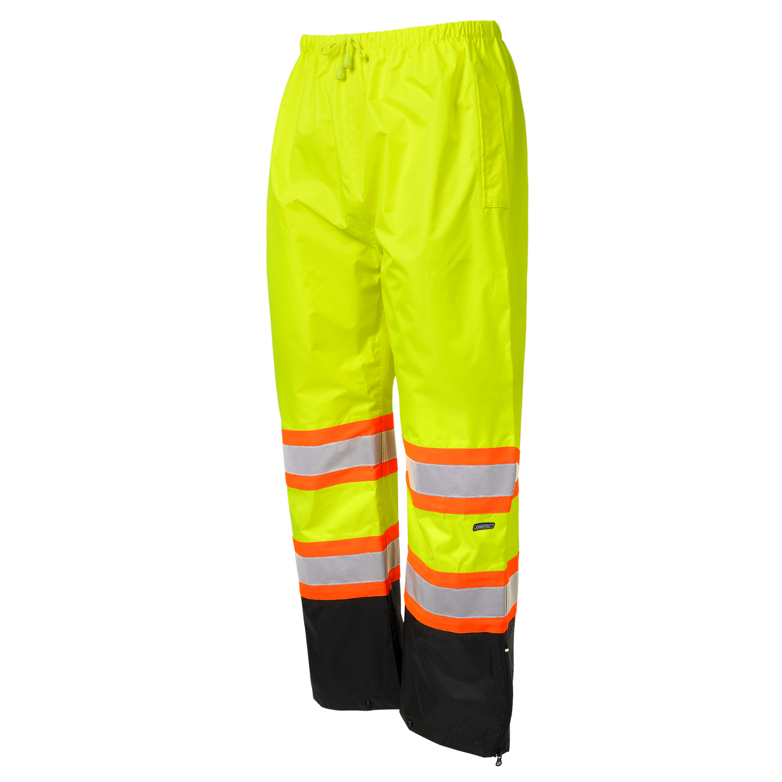 ANSI compliant yellow safety rain pants with reflective stripes