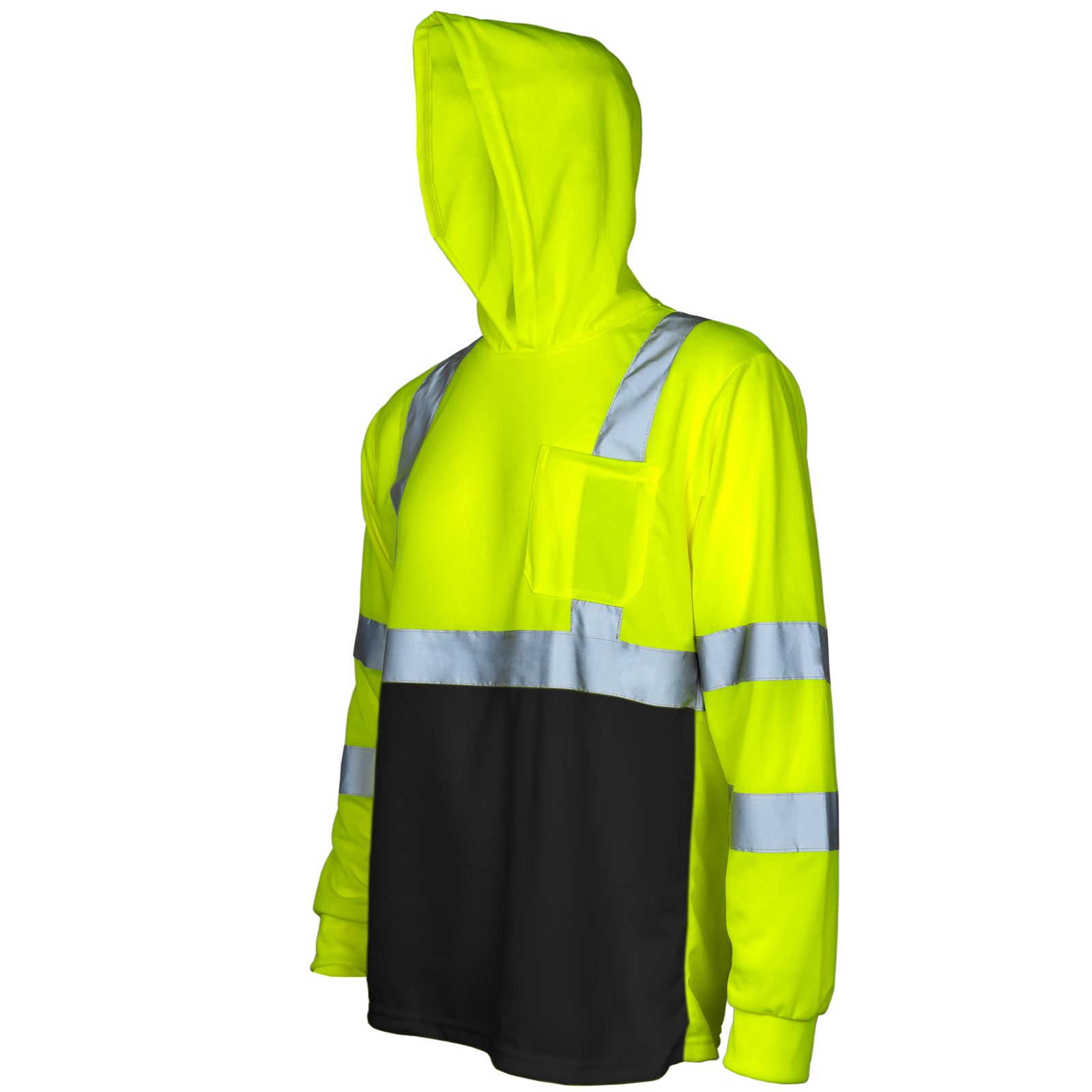 HIGH-VISIBILITY LONG SLEEVE SAFETY SHIRT WITH REFLECTIVE TAPES AND HOODIE