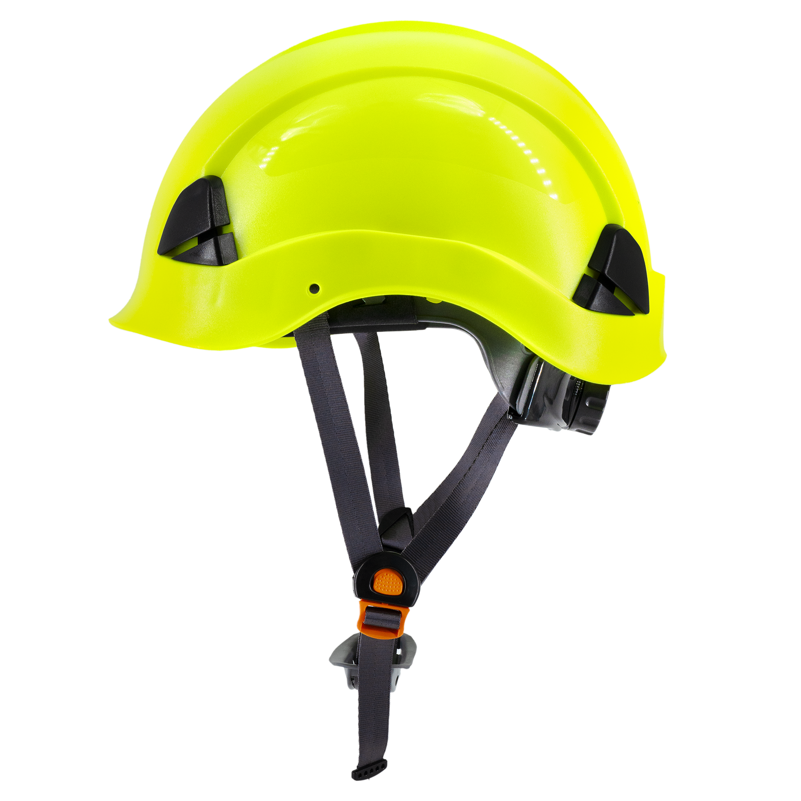 Hi vis yellow JORESTECH® rescue hard hat with adjustable 6 point suspension and chin strap, ANSI Z89.1-14 and Type I Class C, E, G