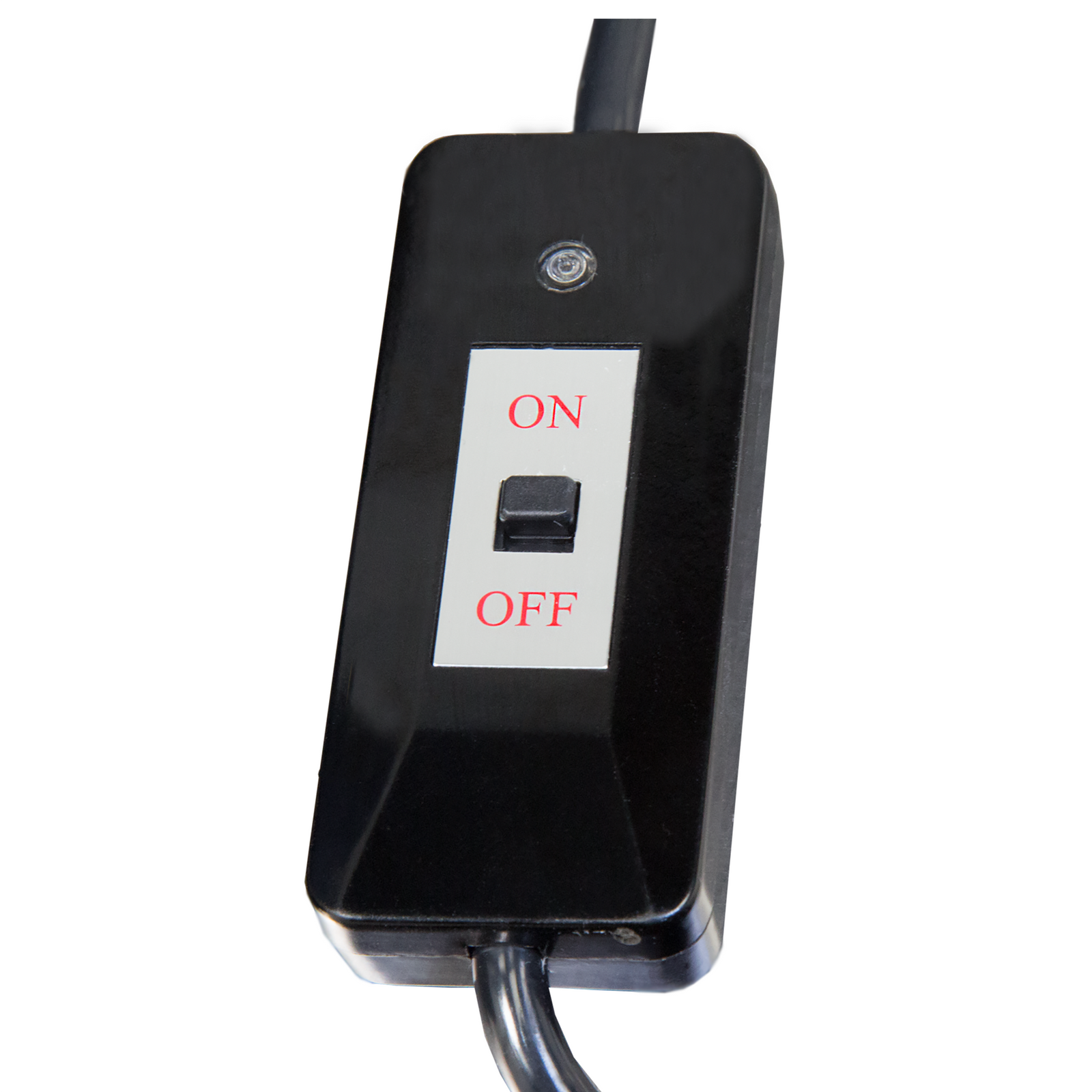 on and off switch in red text on gray label over black box for handheld crimp sealer