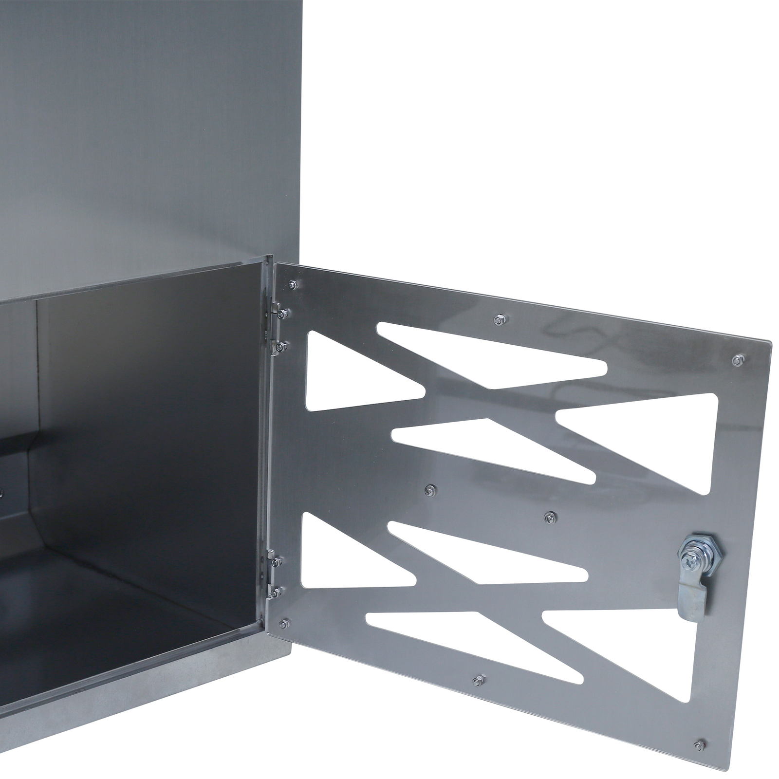 exit door of steel metal detector with white conveyor