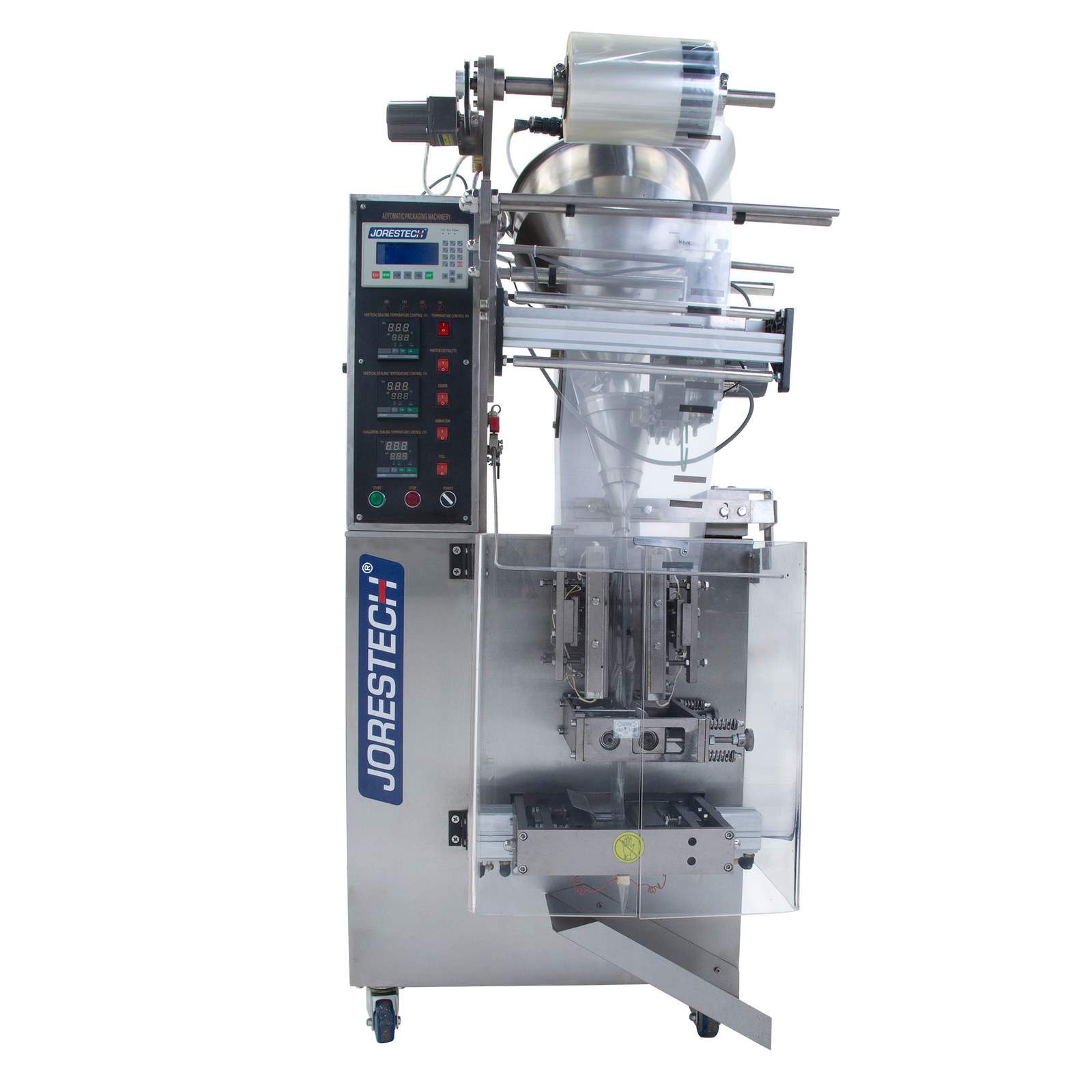JORES TECHNOLOGIES® VFFS Vertical form filling and sealing machine for packaging powders into sachet bags.
