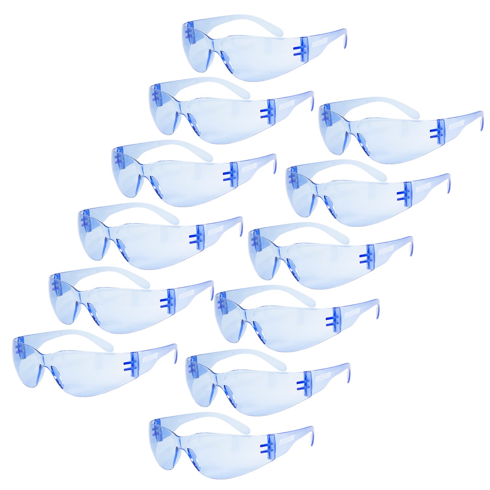 Set of 12 blue lenses and blue temples JORESTECH Safety High Impact ANSI compliant safety glasses 