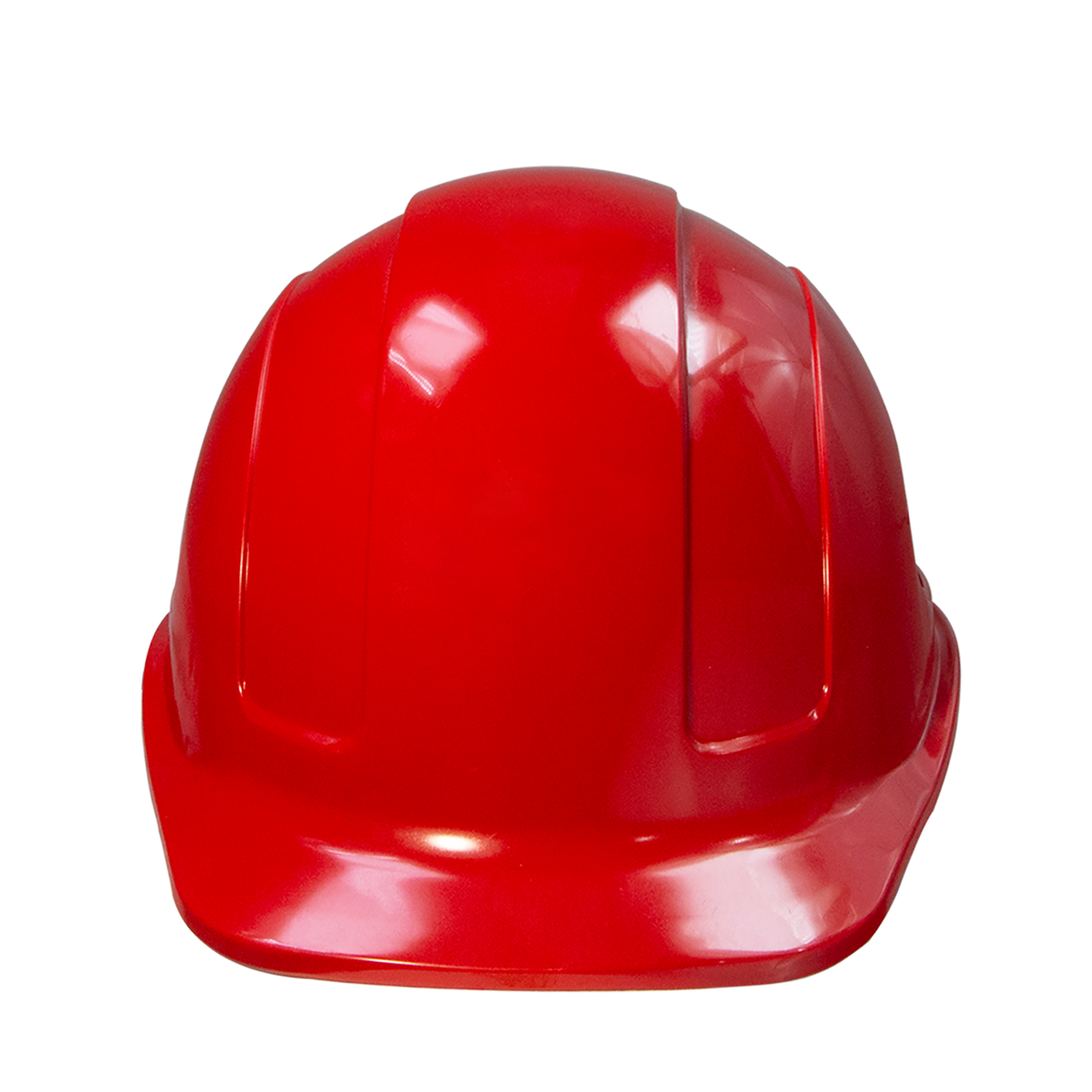 Front view of a red cap stile safety hard hat with 4 point suspension Type I Class C, E,G