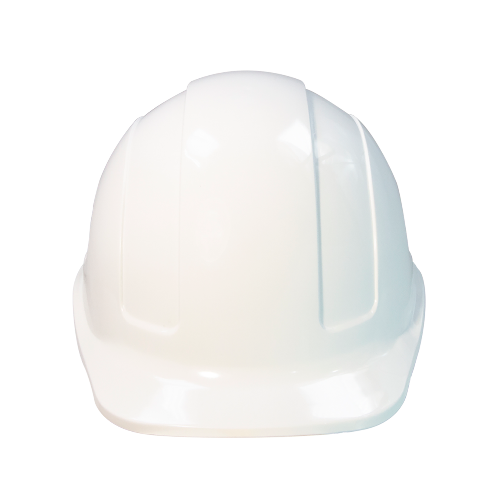 Front view of a white cap stile safety hard hat with 4 point suspension Type I Class C, E,G