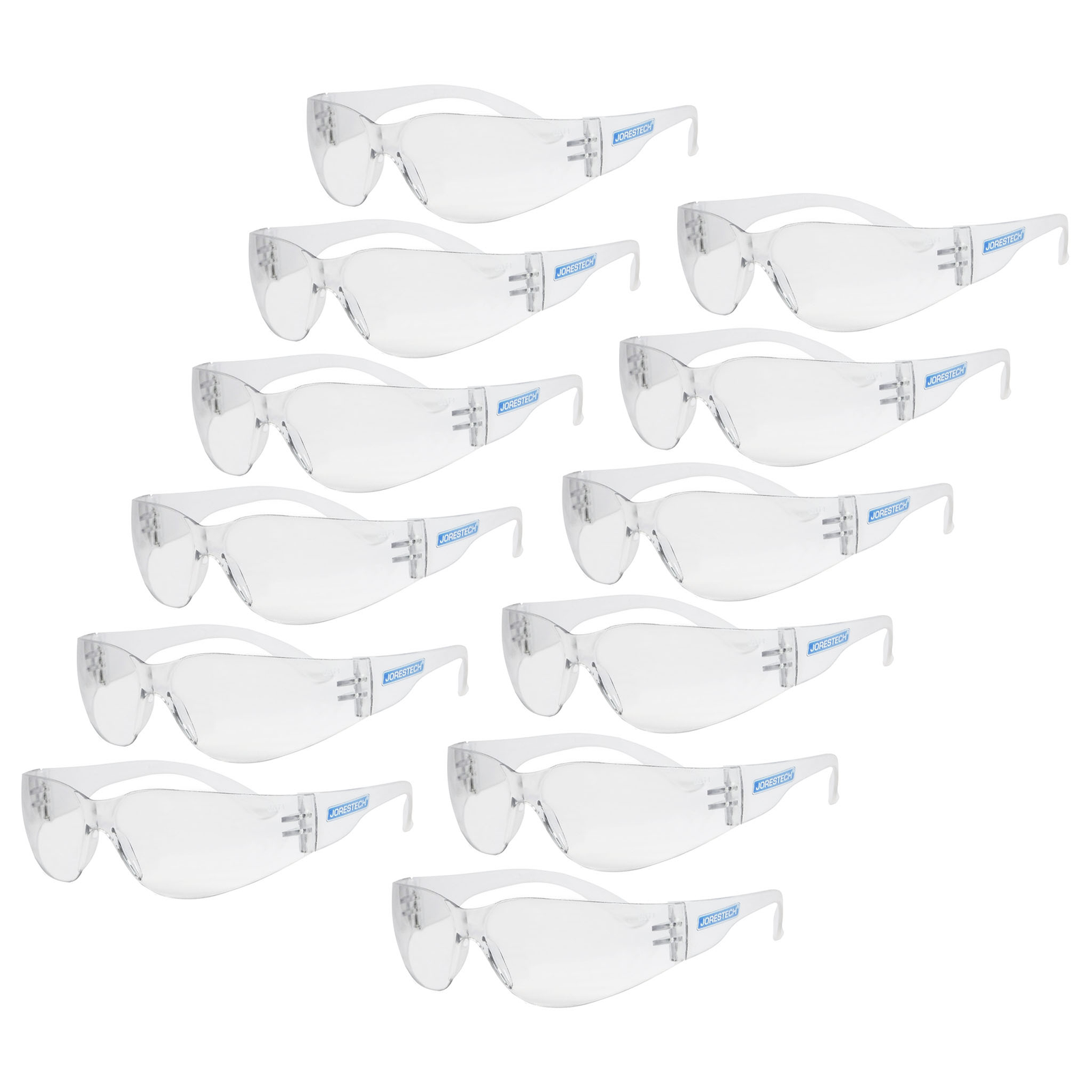Diagonal view of the clear JORESTECH safety glass for high impact protection model LS-260-CL over white background