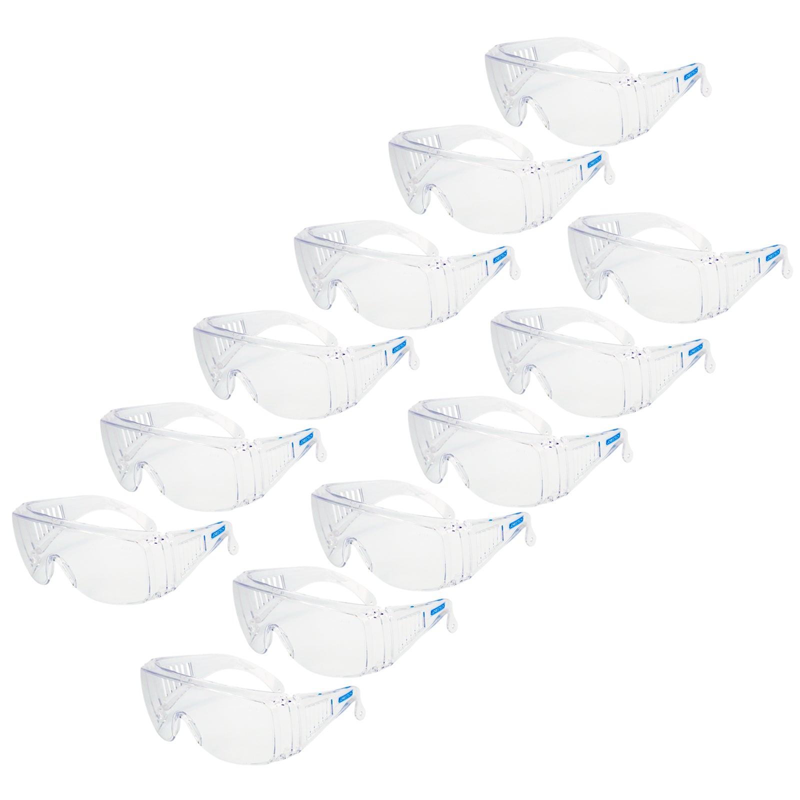 pack of 12 clear Jorestech safety glasses for high impact protection