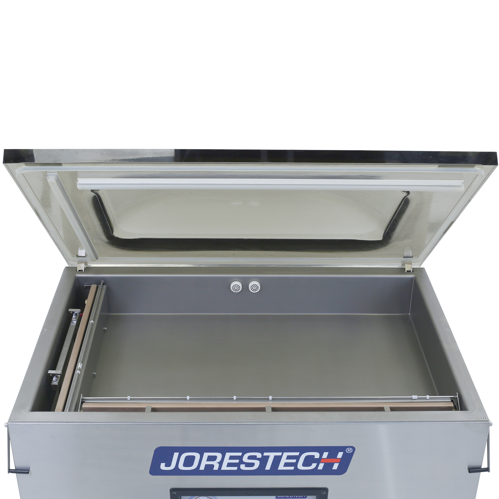 Chamber of the JORES TECHNOLOGIES® vacuum sealer with dual sealing elements.
