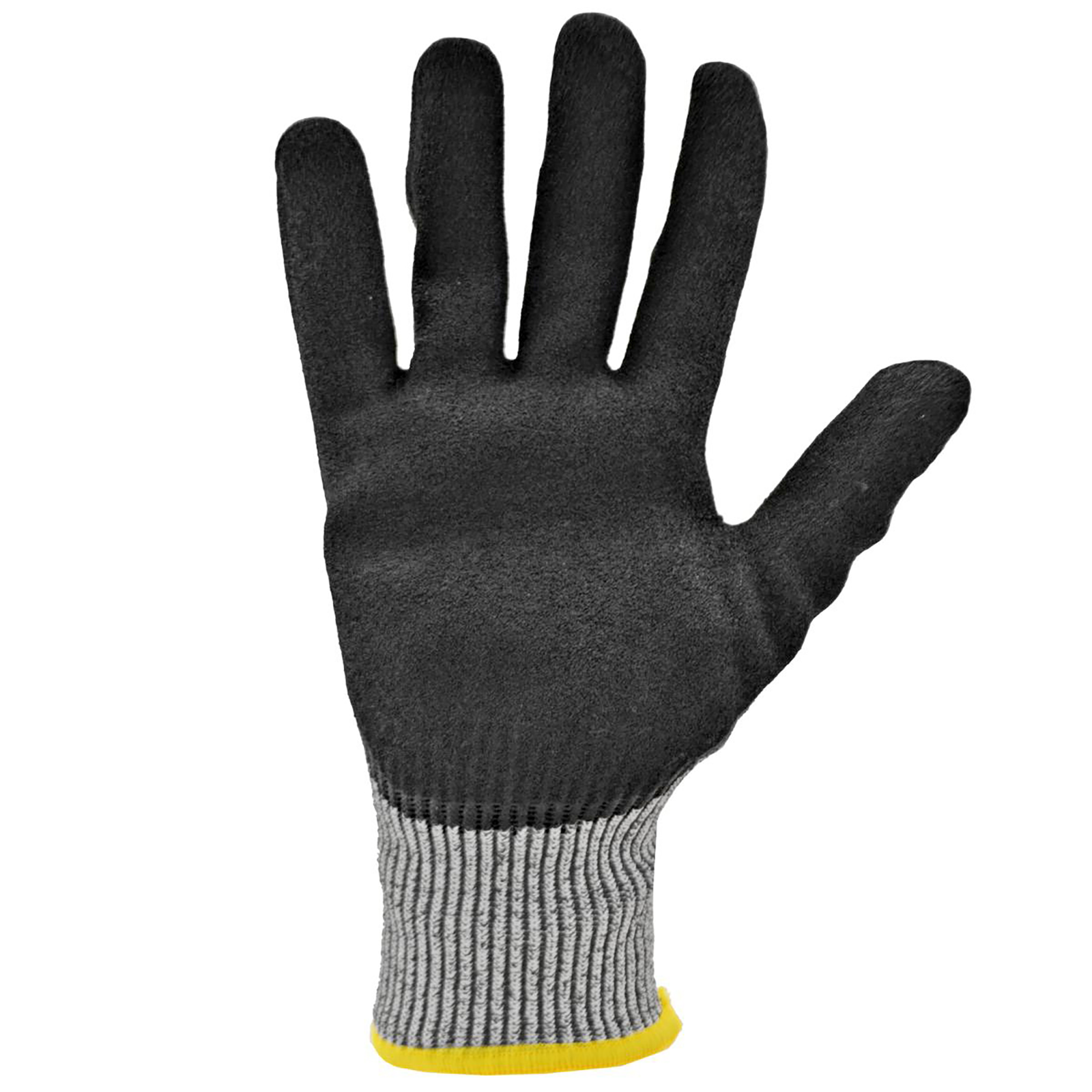 Palm of a cut resistant JORESTECH safety work glove with black nitrile dipped palm