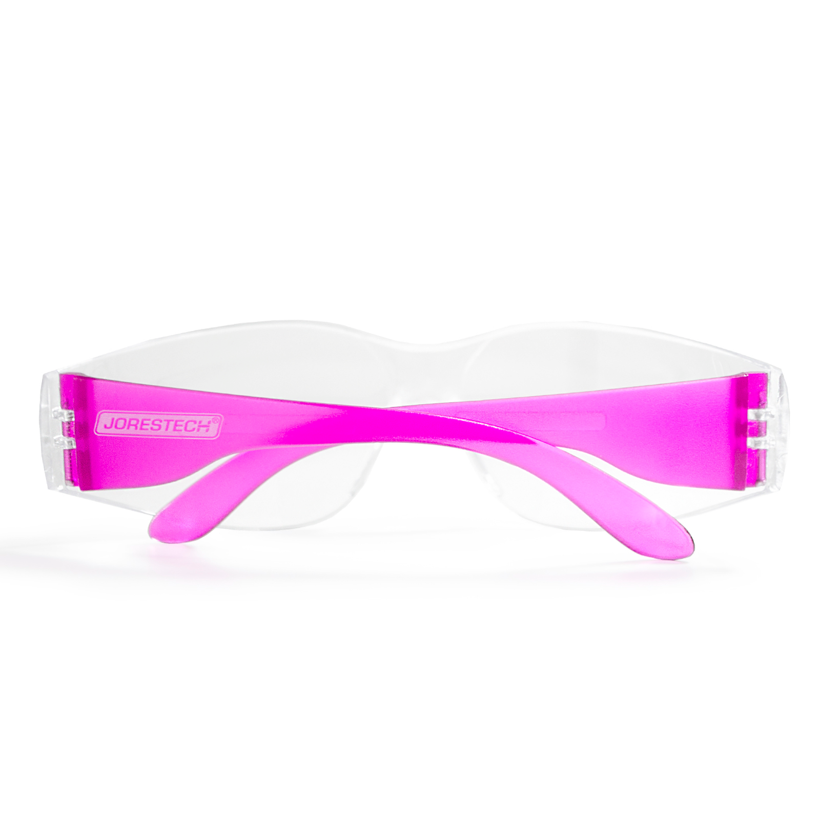 ANSI compliant clear safety glasses for high impact protection with colored pink temples