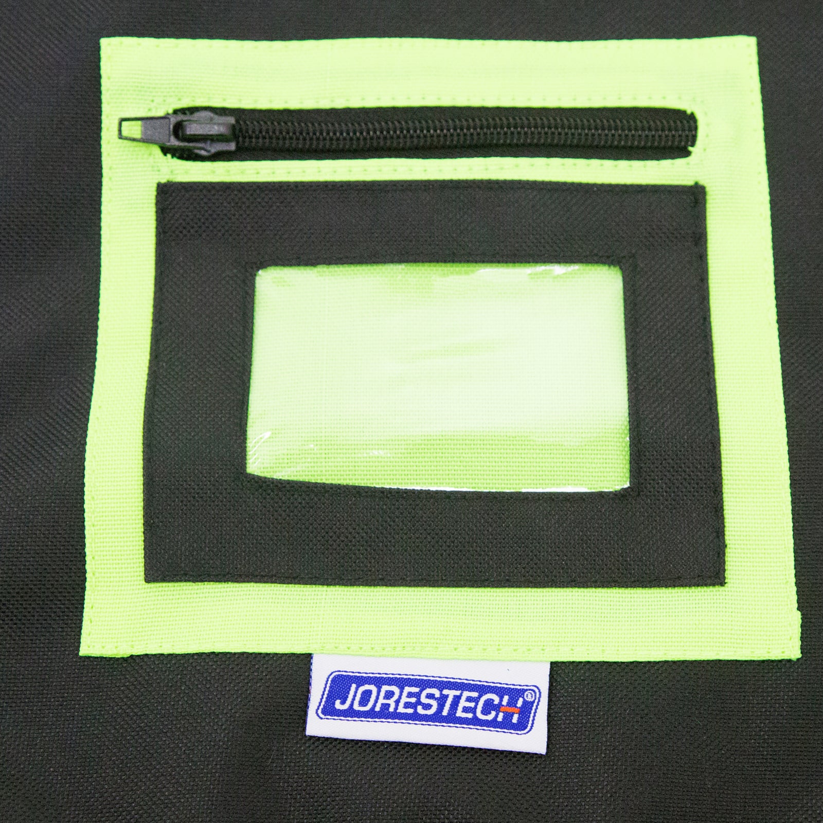 Close up of the PVC transparent pocket to place ID badges on the tool vest