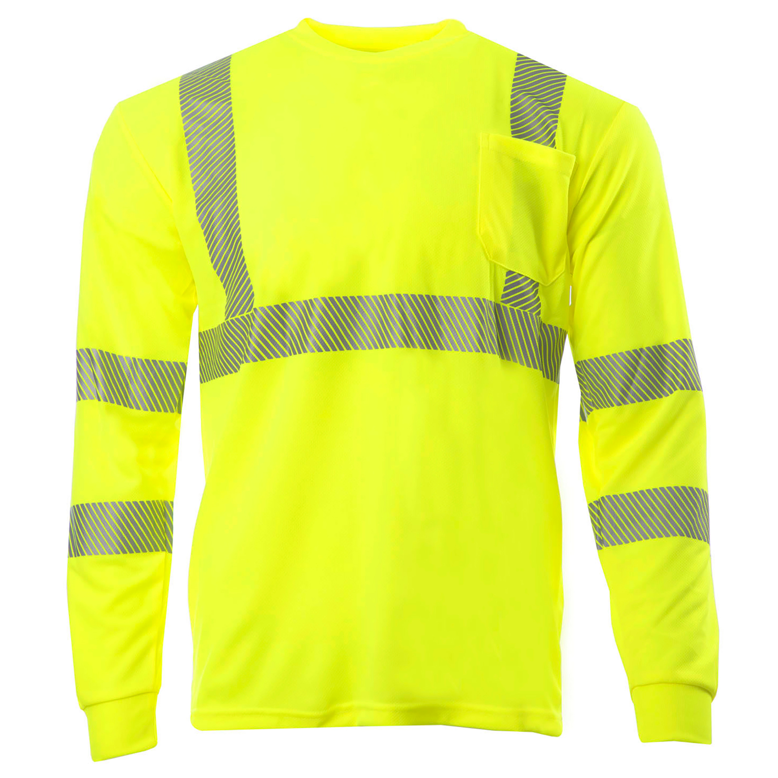 Hi-Vis yellow/lime heat transfer reflective long sleeve safety pocket shirt class 3 type R