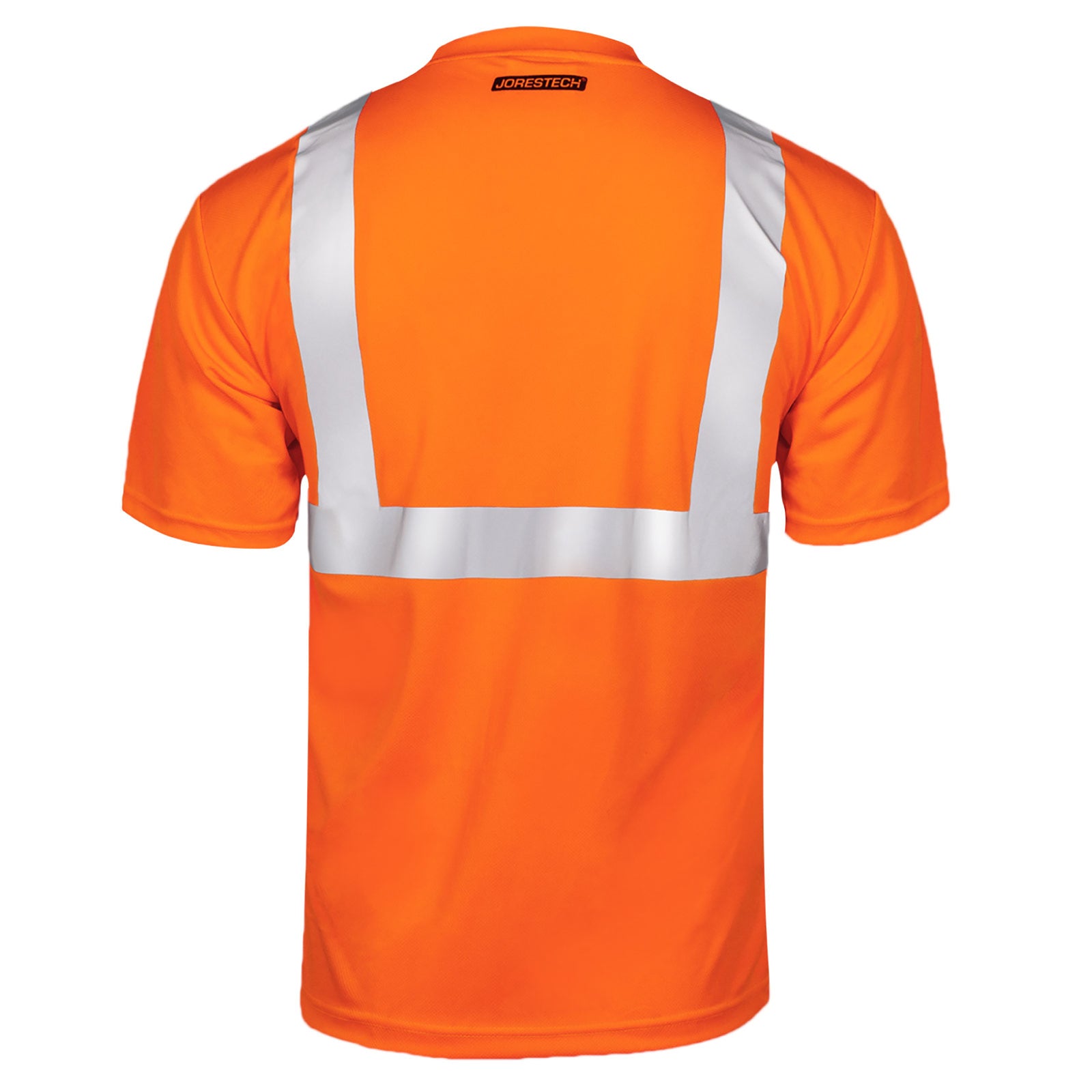 Back view of an orange heat transfer reflective JORESTECH safety shirt class 2 type R