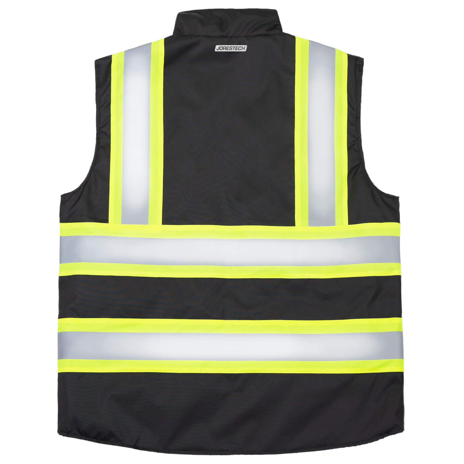 Back view of the JORESTECH® reflective black reversible insulated reflective safety vest