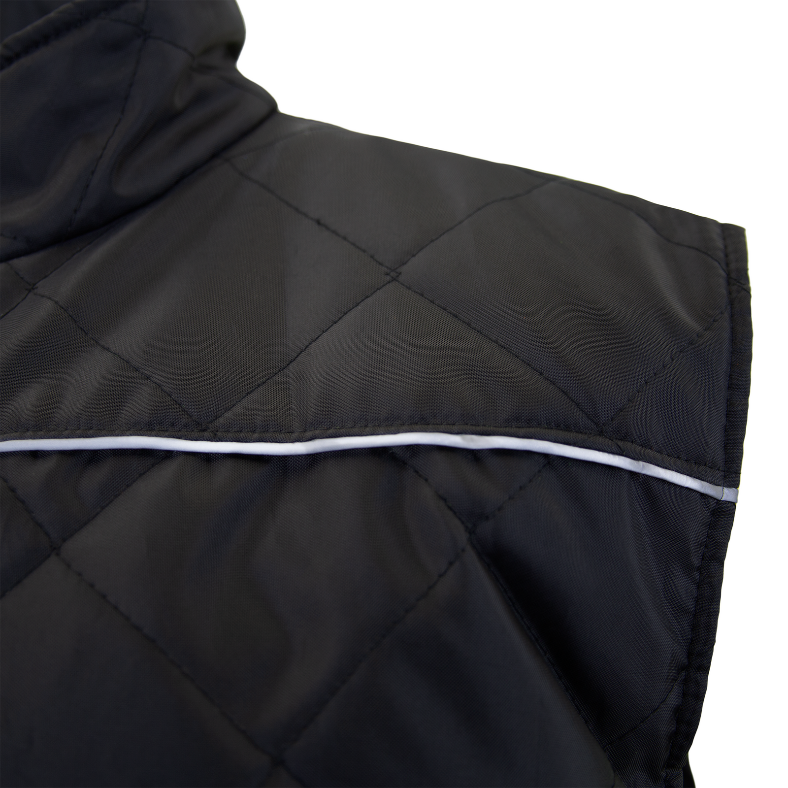 Close up of the black side of the JORESTECH vi-vis X on back reversible insulated safety vest with reflective strips