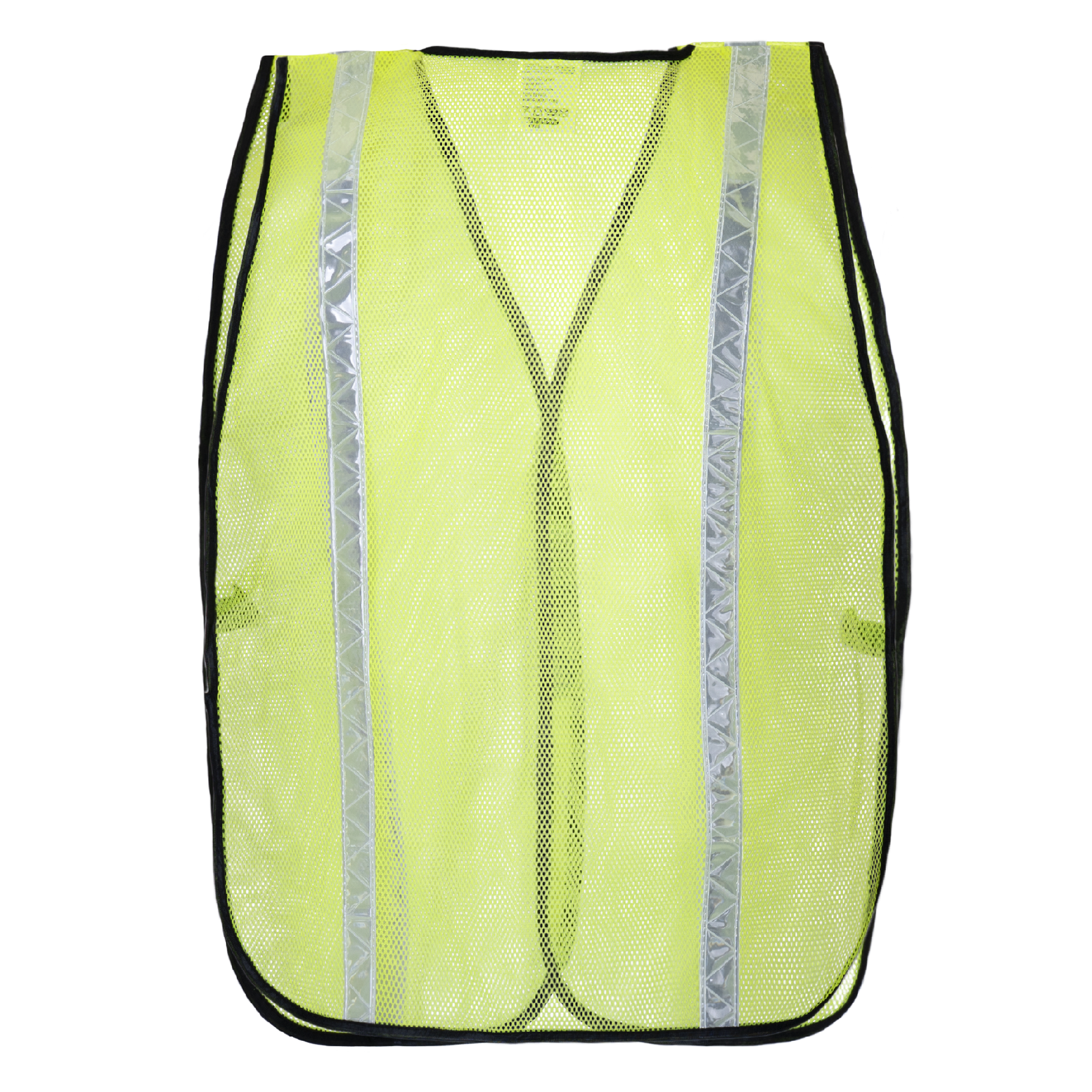 Back of a JORESTECH high visibility mesh safety vest with 1 inch reflective strip and side elastic straps