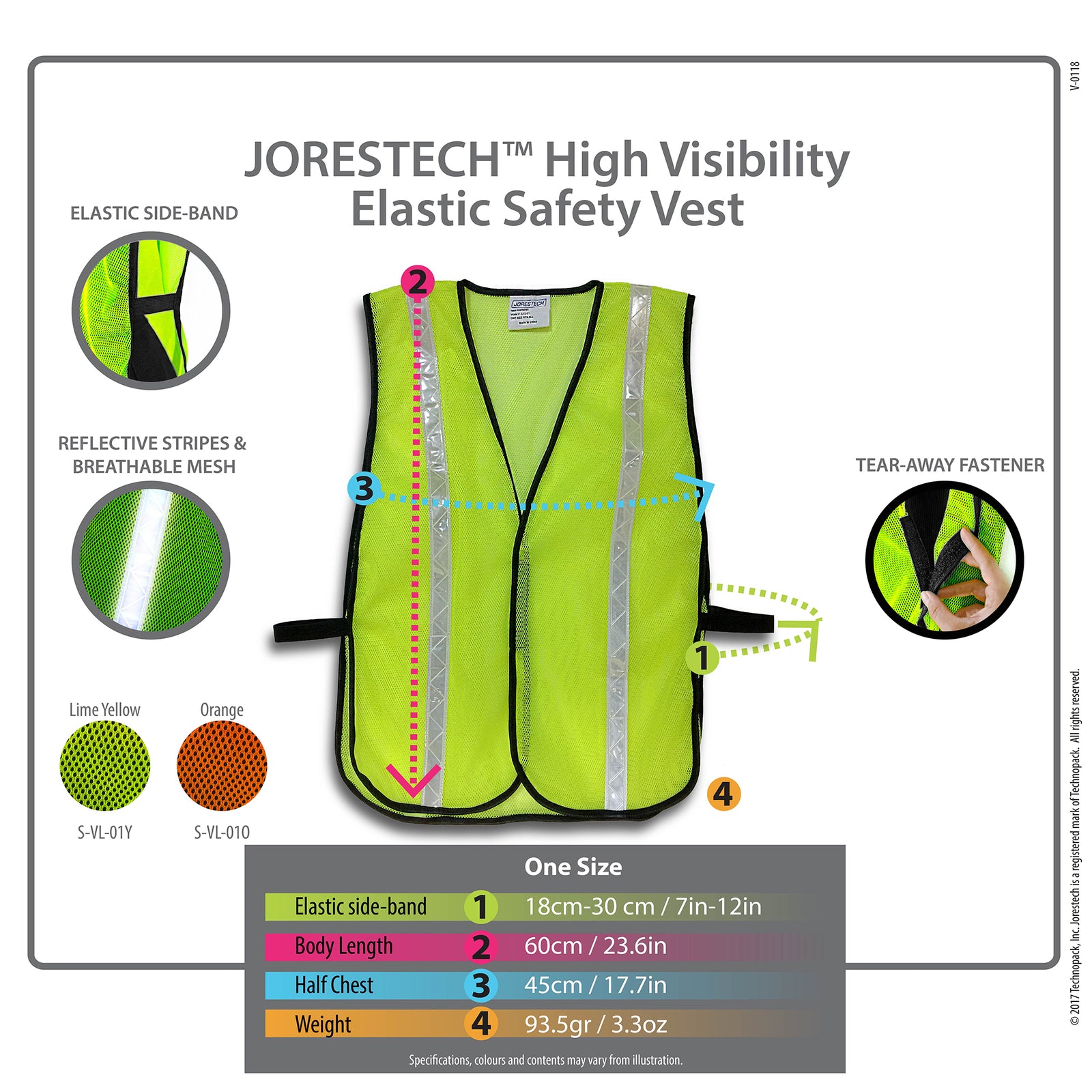 Size chart to show this safety vest fits most