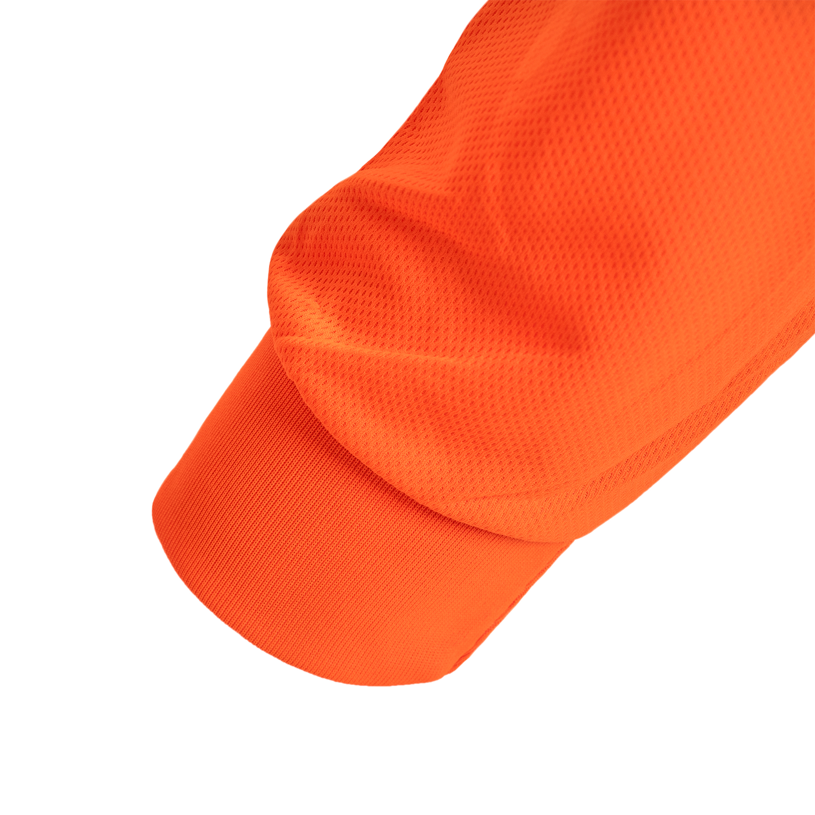 Detail of  the cuff of the high visibility orange safety long sleeve shirt with birds eye fabric