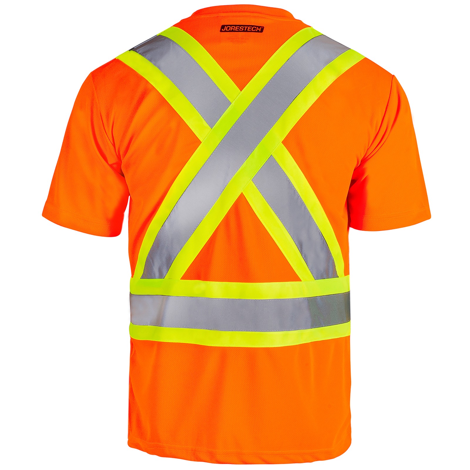 Back view of a Hi-vis reflective two tone safety orange yellow pocket shirt 