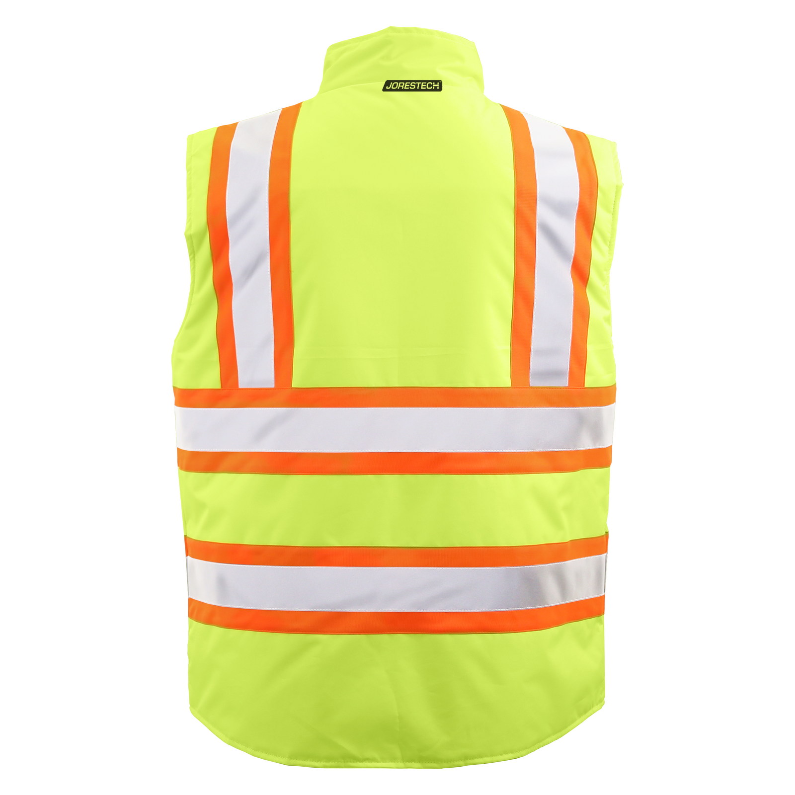 Back view of the JORESTECH® two tone yellow and orange reflective insulated safety vest
