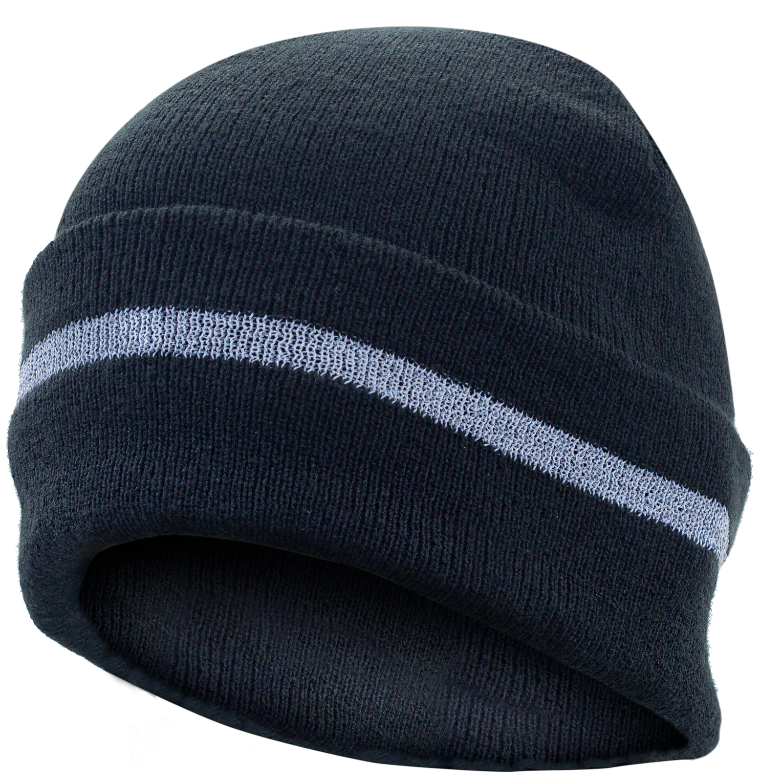 Features the JORESTECH black beanie with reflective stripe over white background