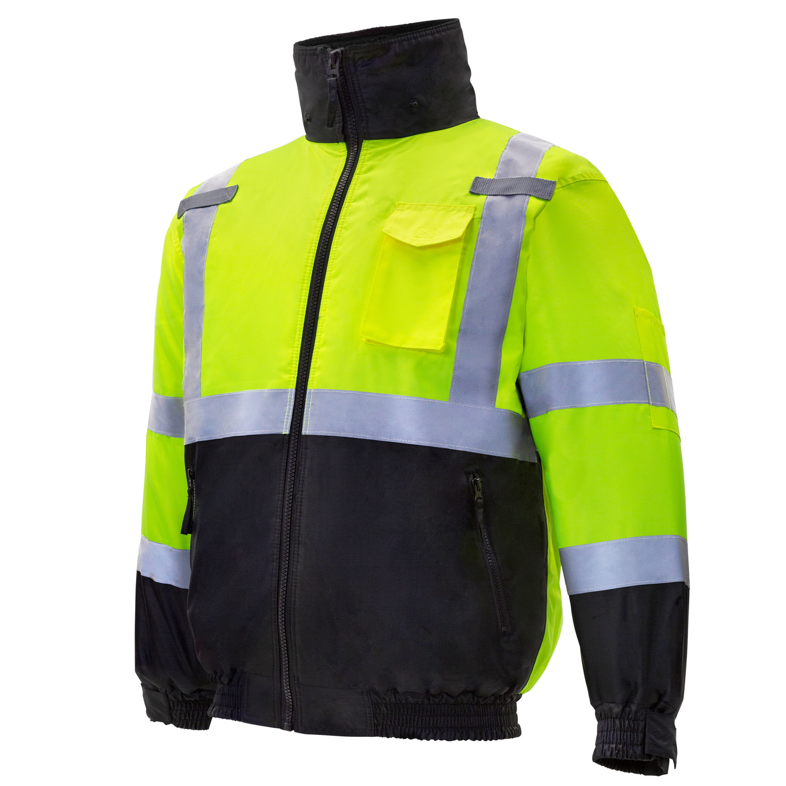 Yellow hi vis bomber jacket for winter ANSI class 3 type R