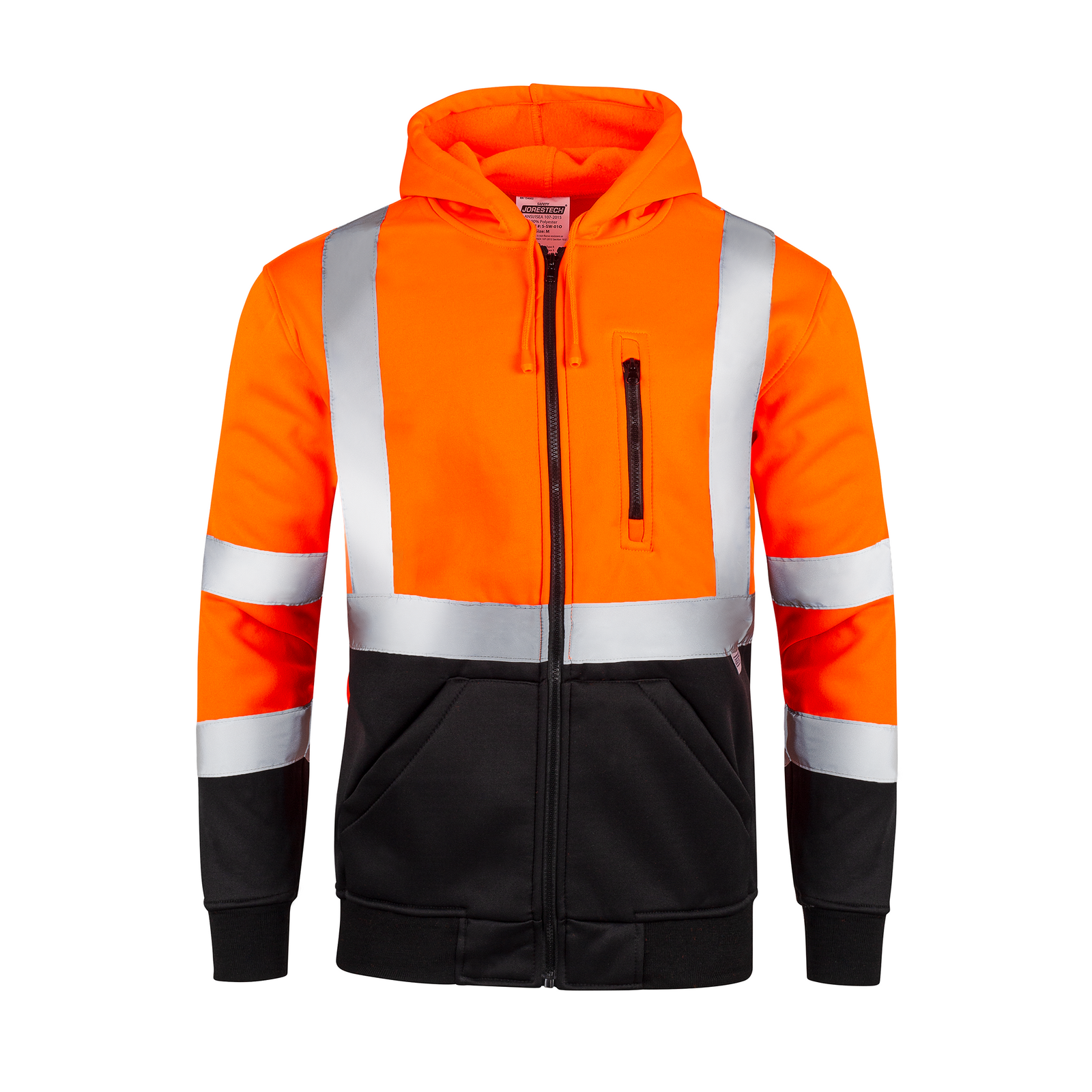  Hi-vis orange safety hooded sweatshirt with reflective stripes ANSI class 3 type R