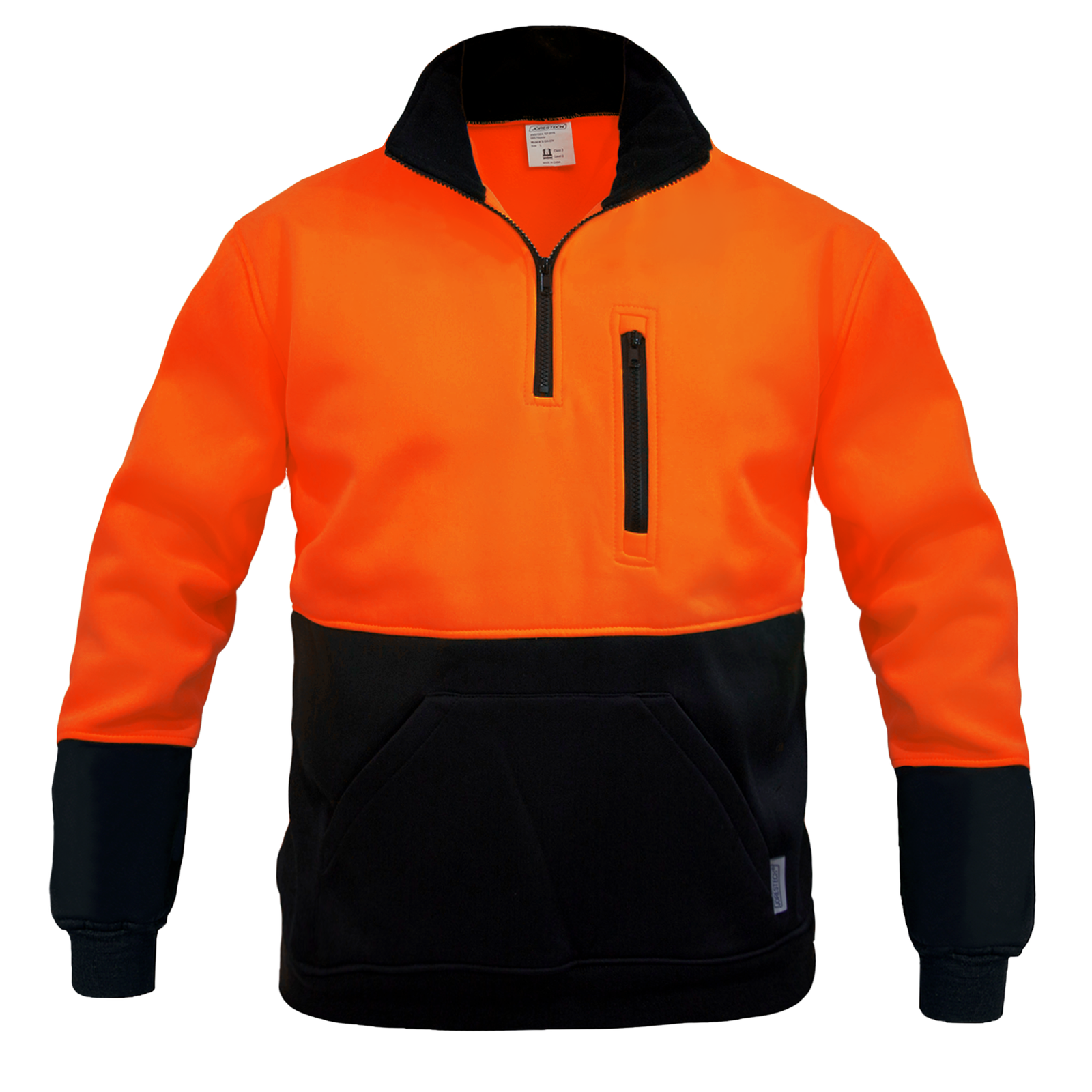 Fleece orange sweatshirt with half zipper