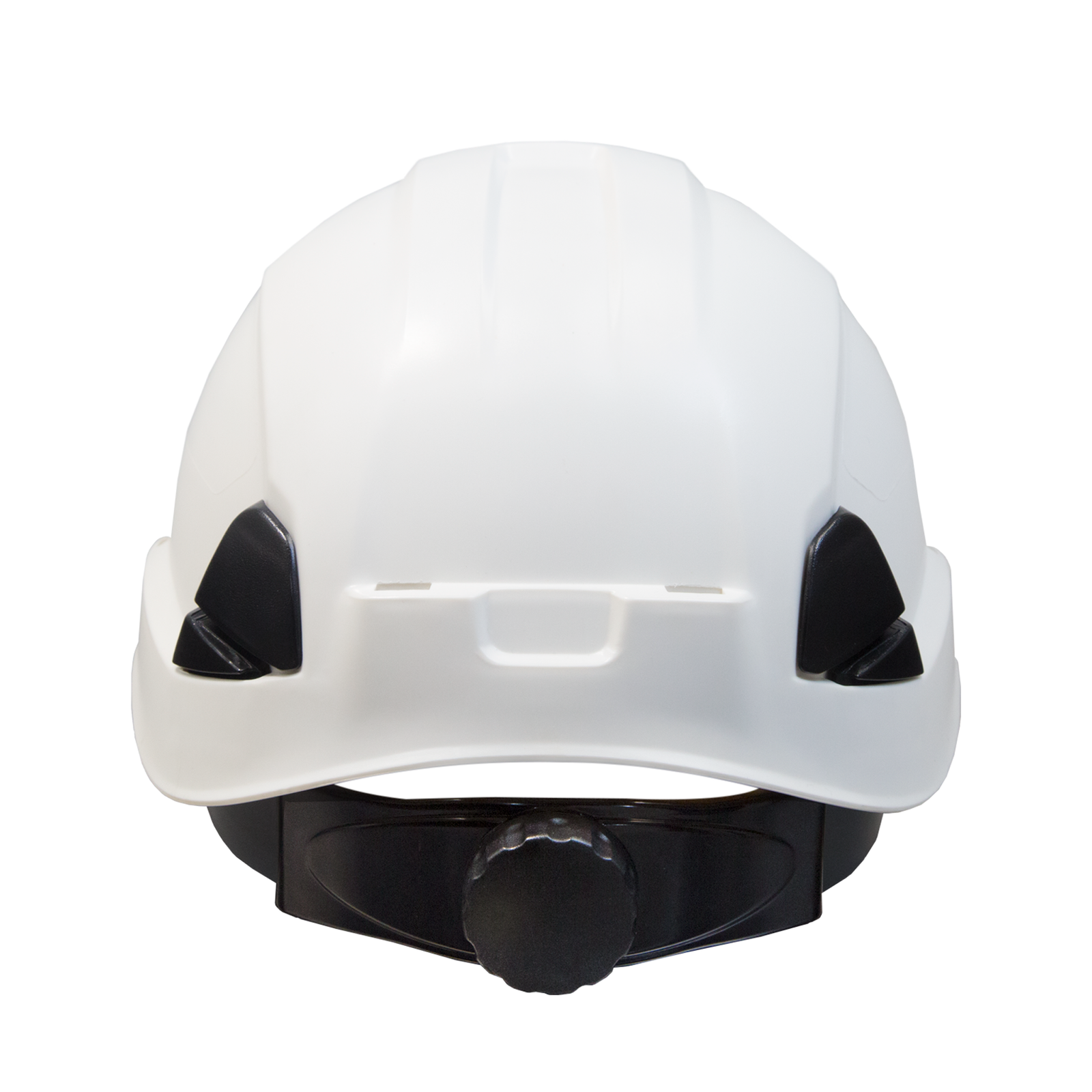 white hard hat with clamps for head lamp