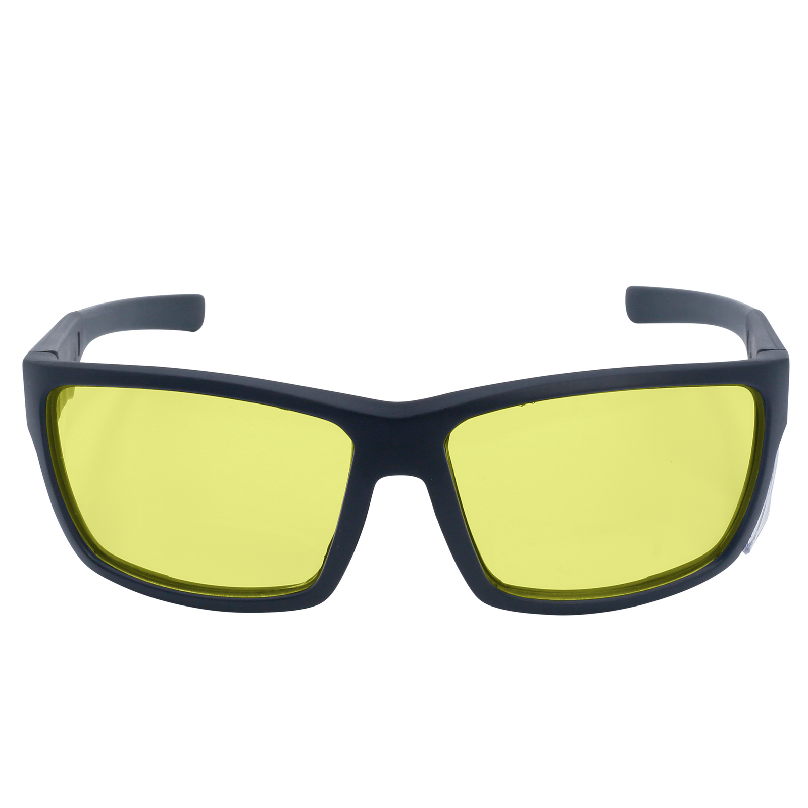 Image shows a front view of a yellow JORESTECH safety Glass with clear side shield for high impact protection. These safety glasses are ANSI compliant and have black frame and yellow polycarbonate lenses. The background of the image is white