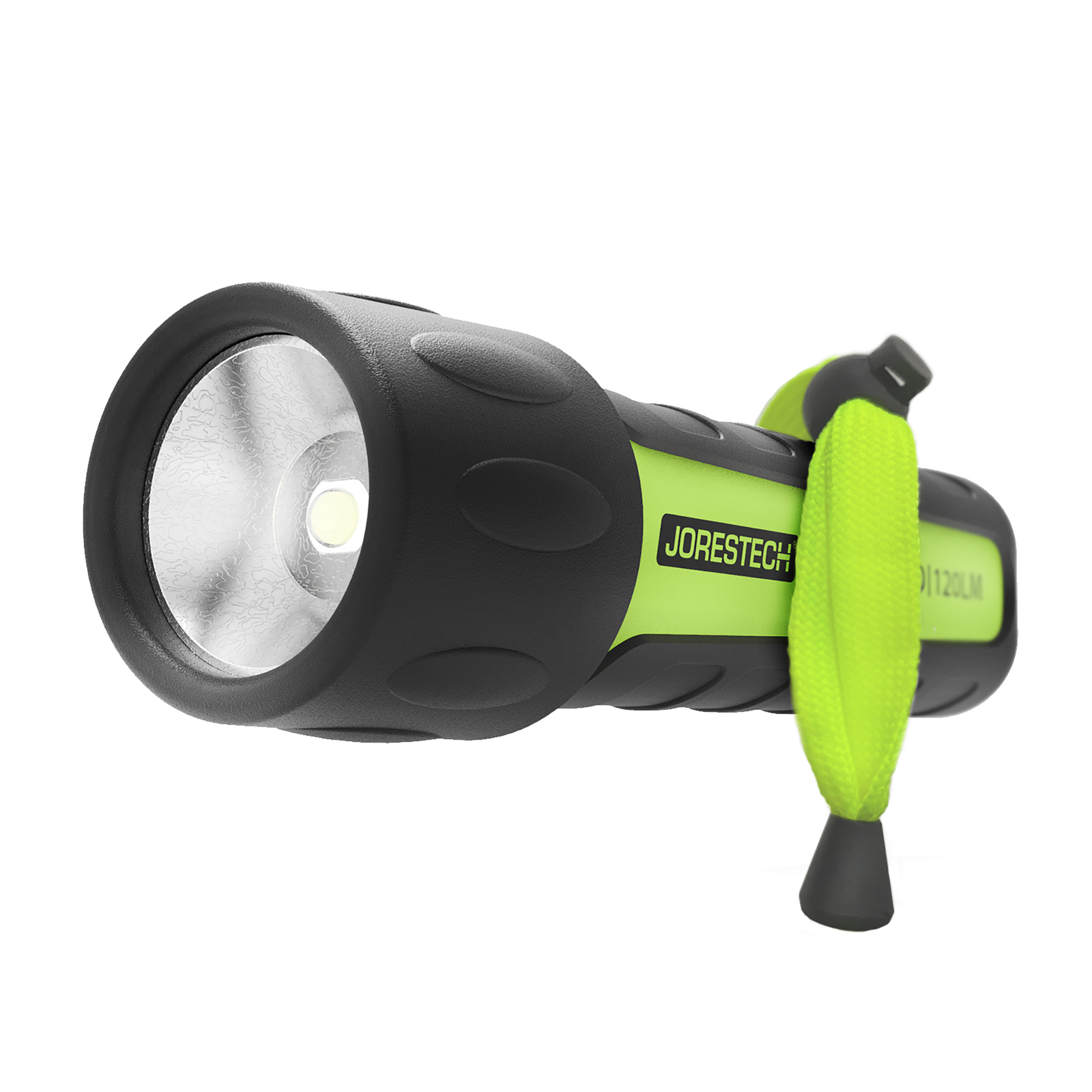 The ultra light bright weatherproof black and lime flashlight with hand strap.