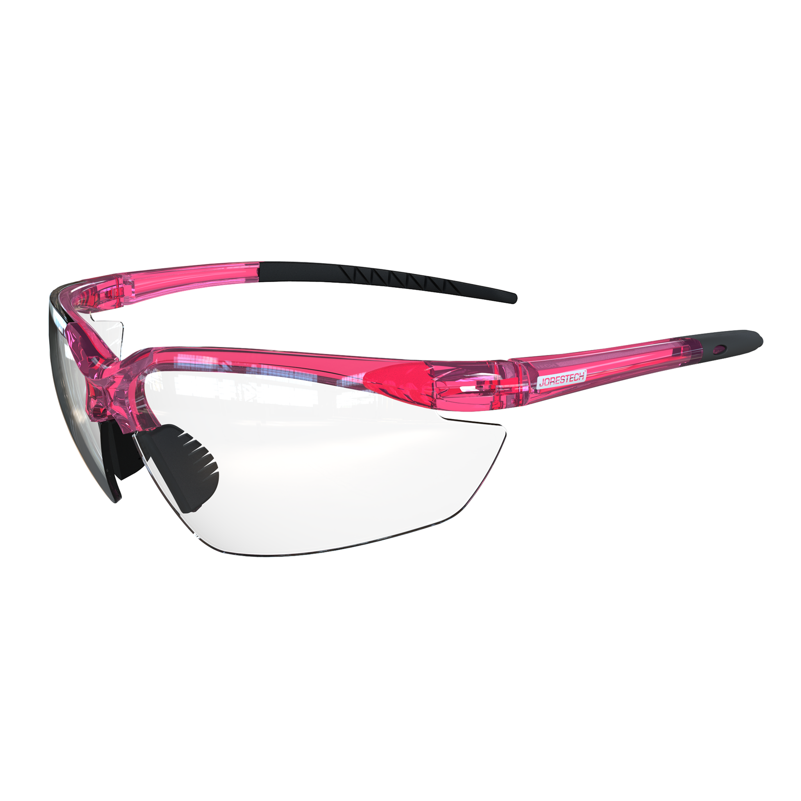 High performance polycarbonate clear lenses with pink temples for eye protection