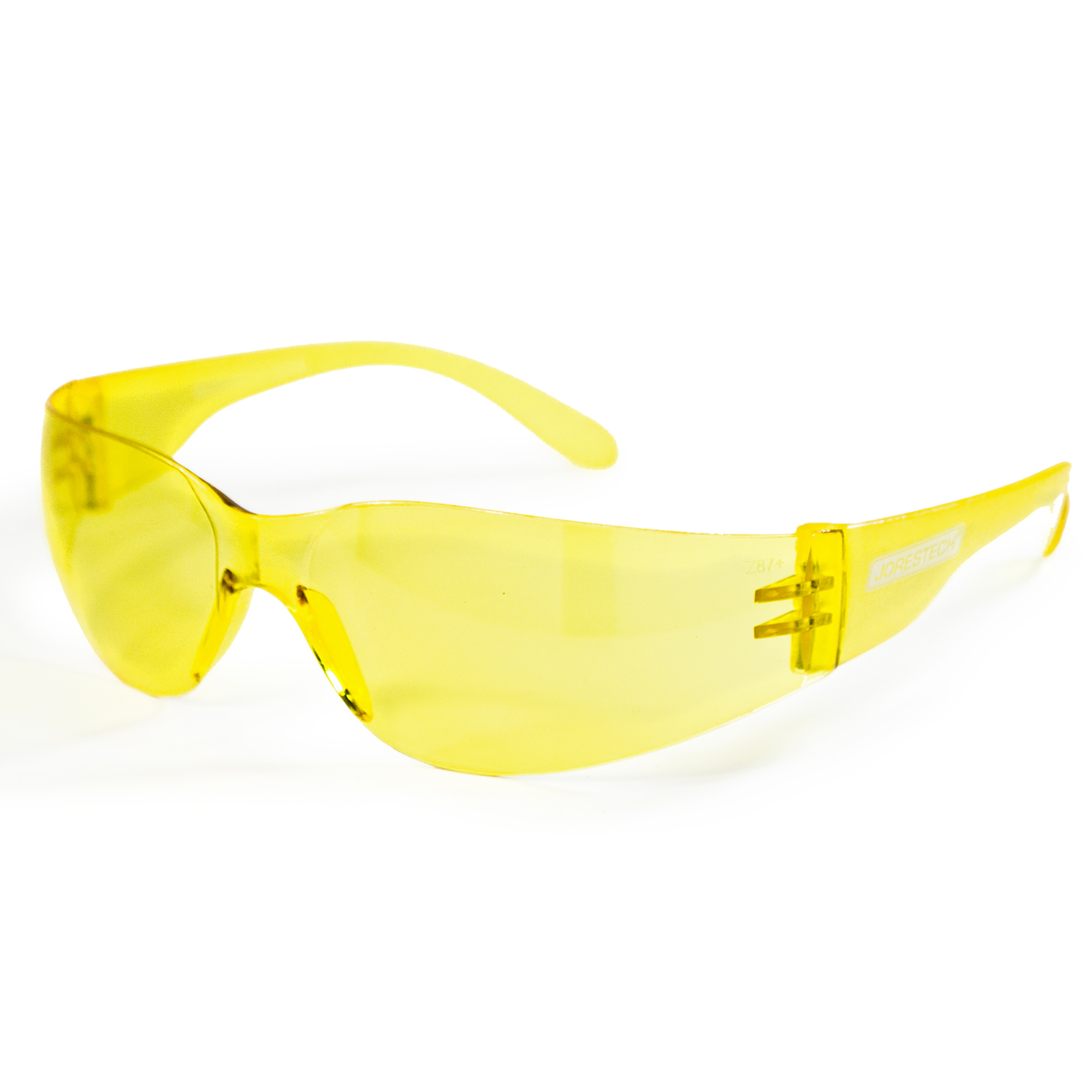 1 yellow JORESTECH Safety High Impact polycarbonate glasses over white background