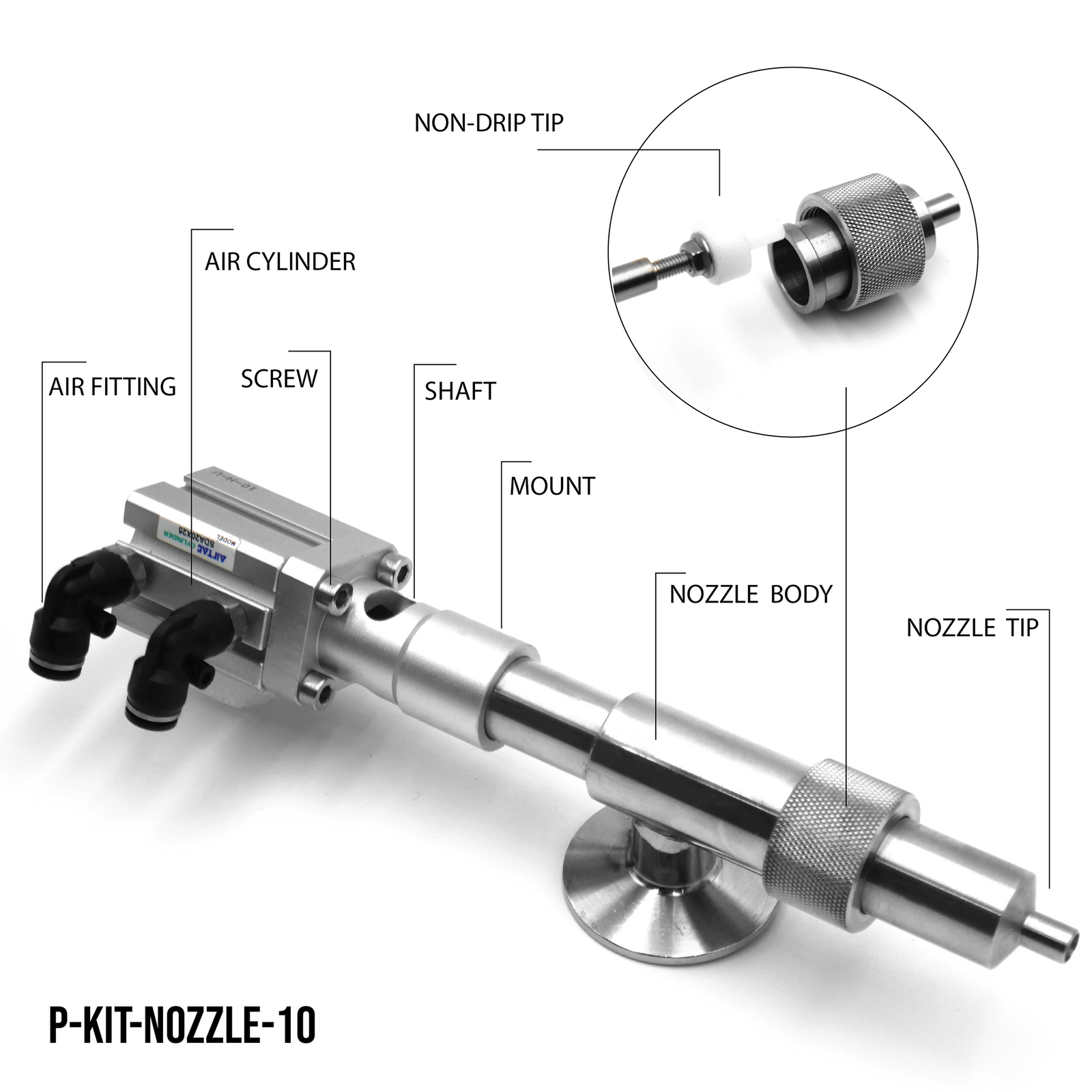 10mm dispensing nozzle assembly part for a piston filler