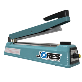 12 inch manual impulse bag sealing machine. Heat sealing machine is shown with open jaw