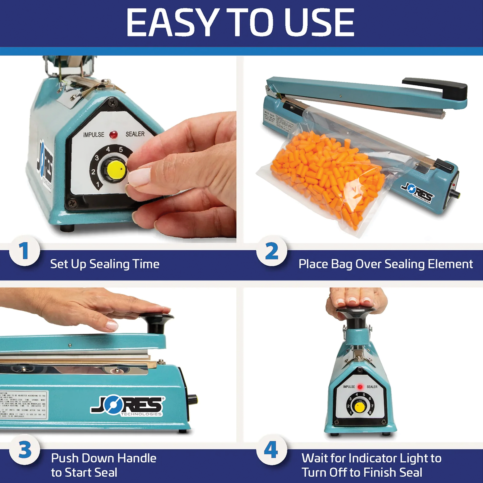 Steps of how to seal a bag with a manual impulse bag sealer