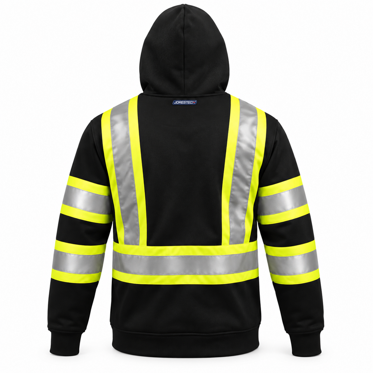 JORESTECH black hi-vis safety hooded black and yellow sweatshirt with reflective stripes back