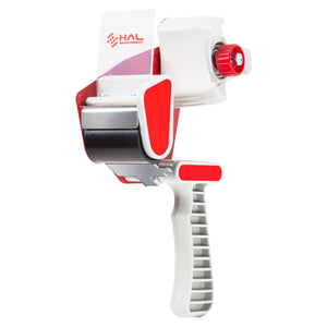 white and red packaging tape dispenser with red HAL logo