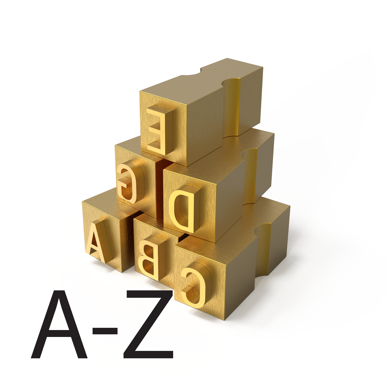 Set of letter types from A to Z used in hot ink printers